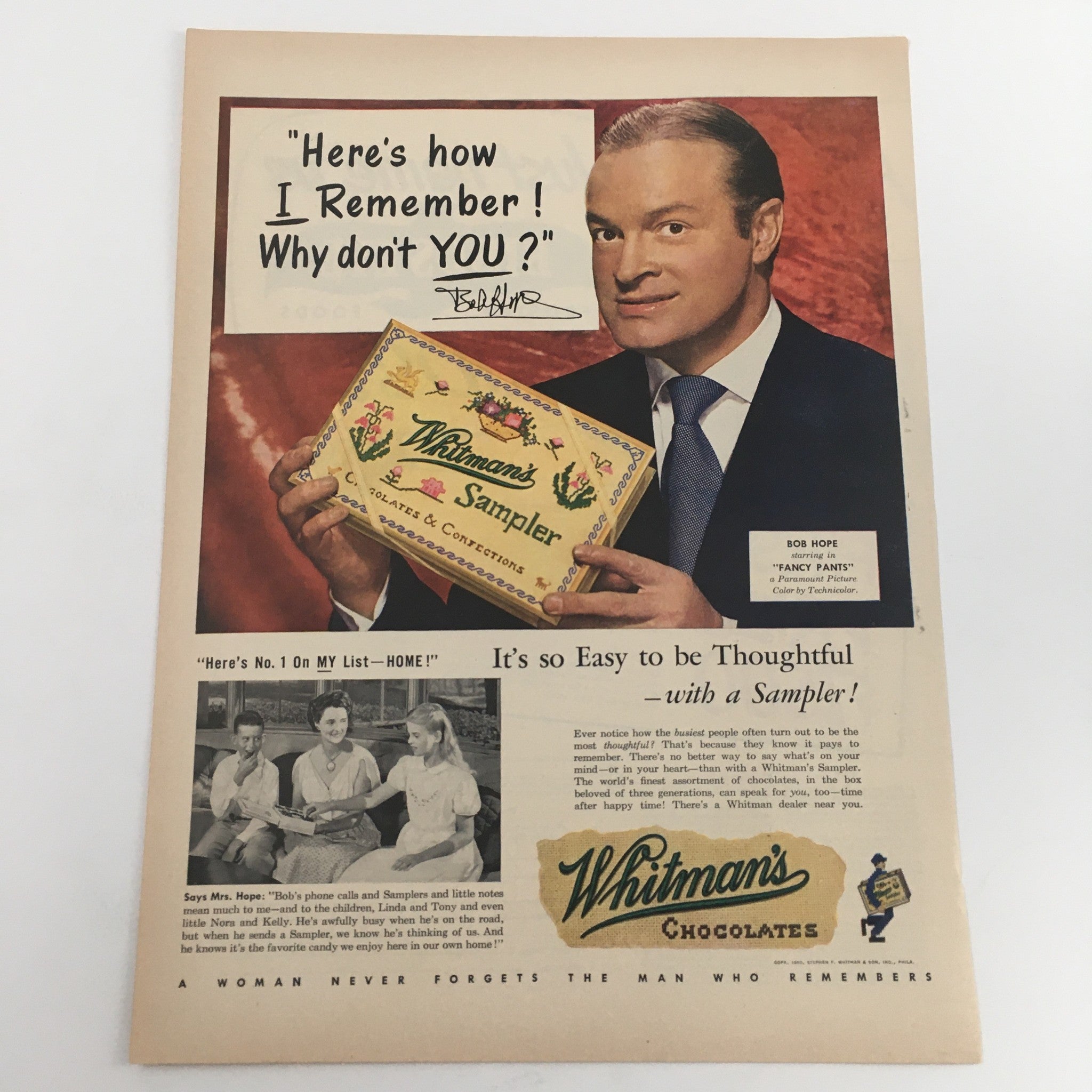 1950 Whitman's Sampler Chocolates and Confections Vintage Print Ad