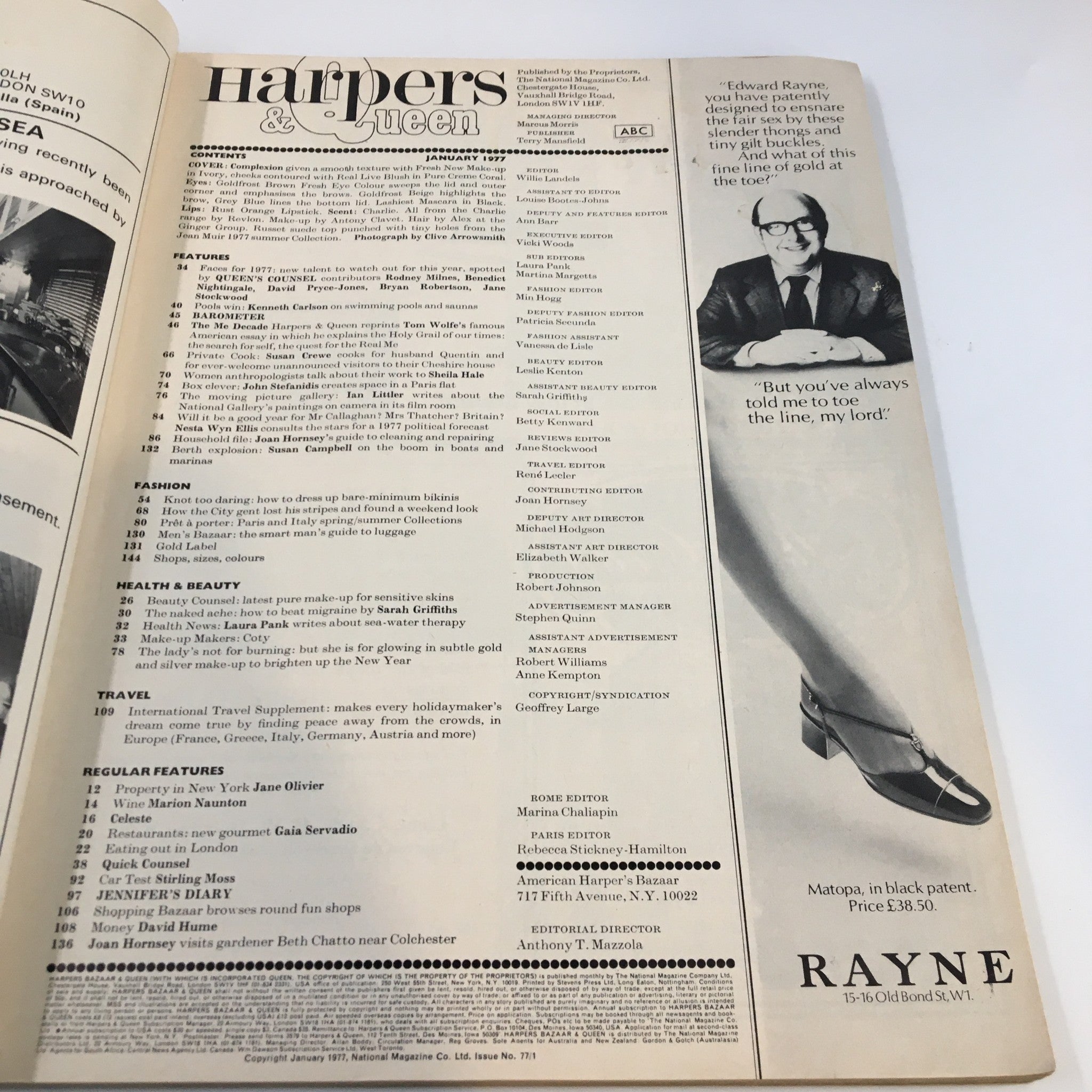 VTG Harpers & Queen Magazine January 1977 Tom Wolfe's Me Generation No Label