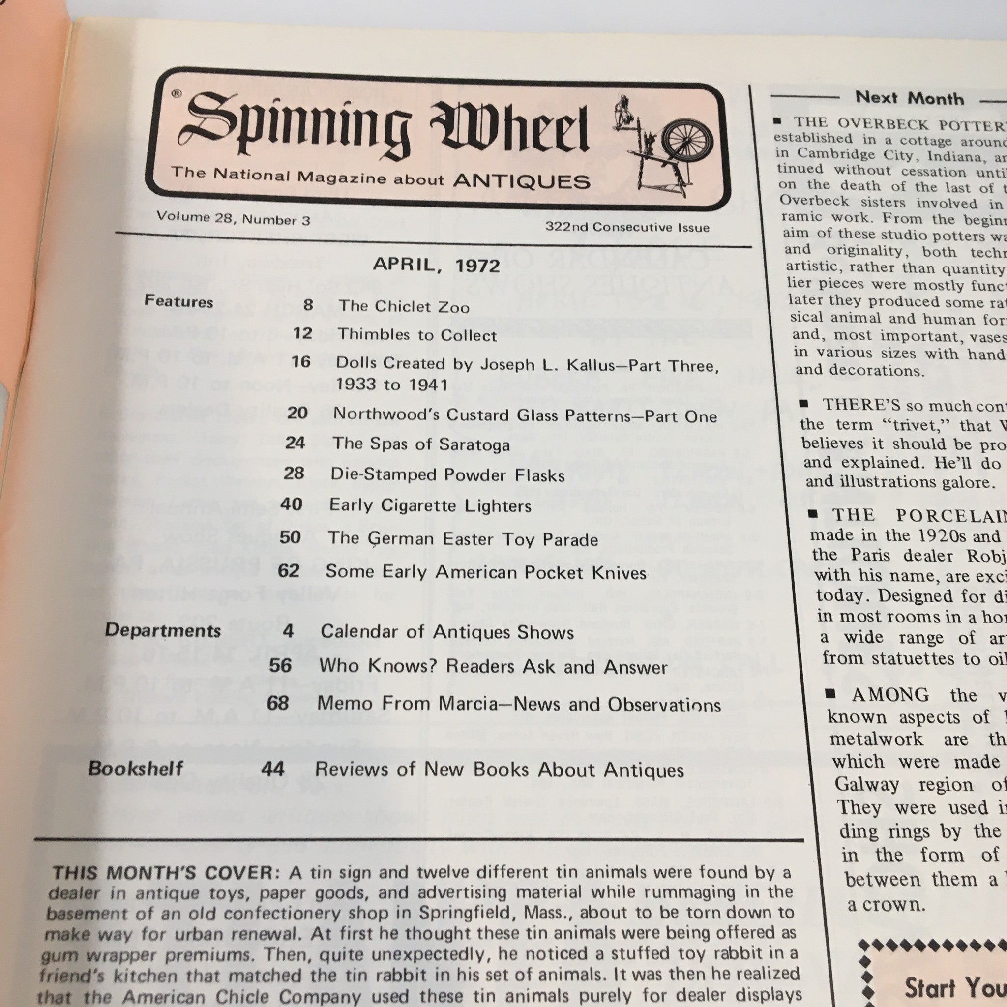 VTG Spinning Wheel Magazine April 1972 Early American Pocket Knives