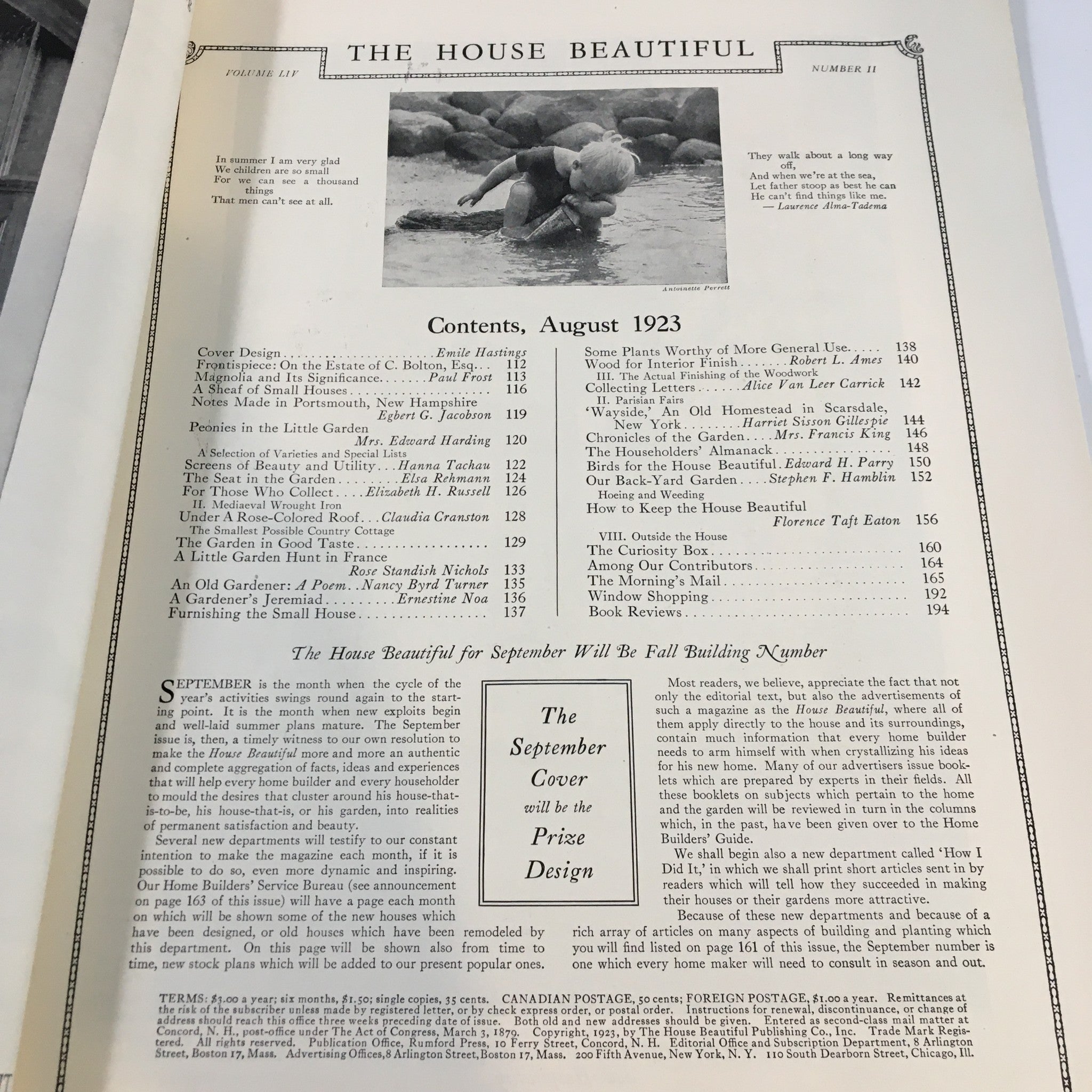 VTG The House Beautiful Magazine August 1923 Peonies in the Little Garden