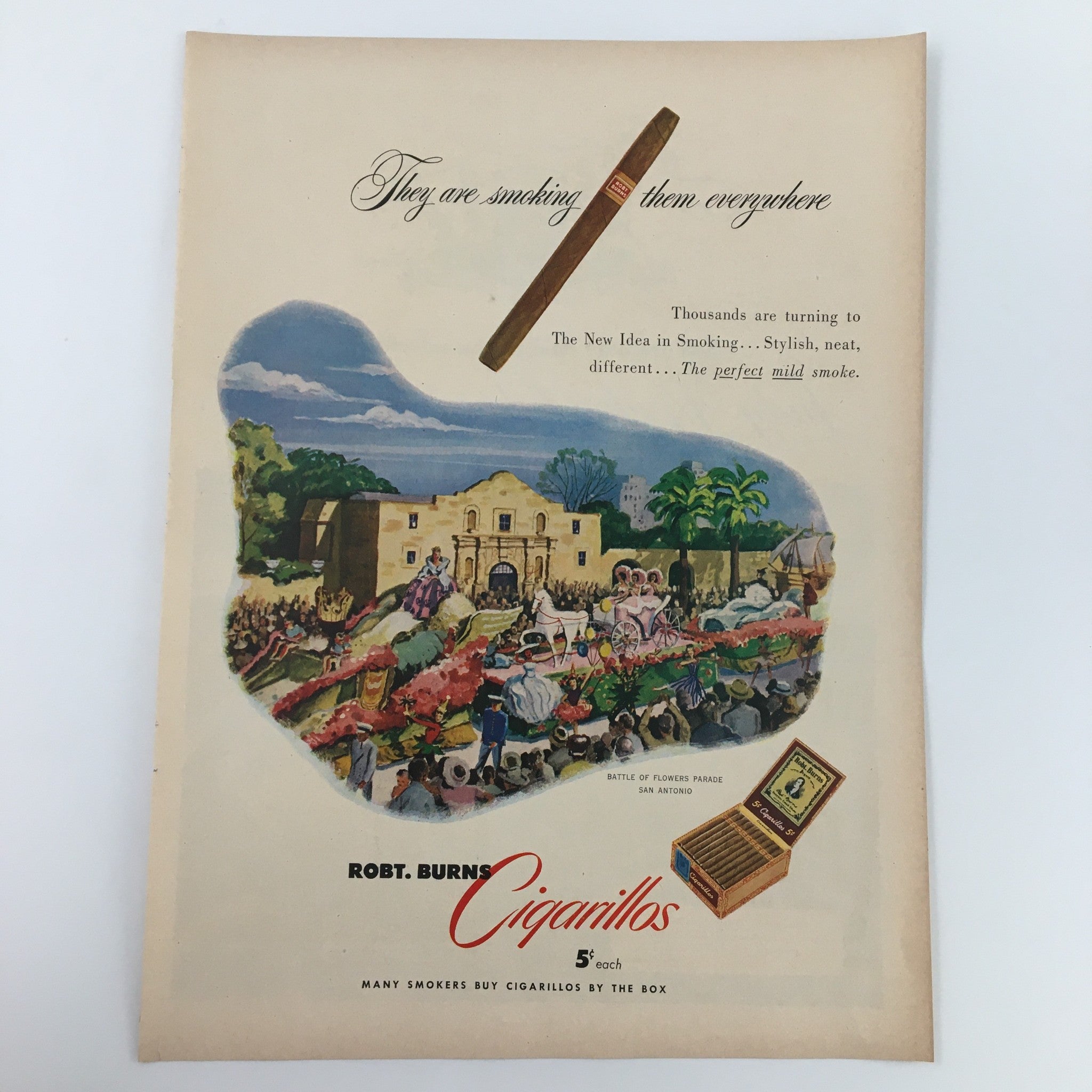 1950 Robt Burns Cigarillos By The Box Print Ad