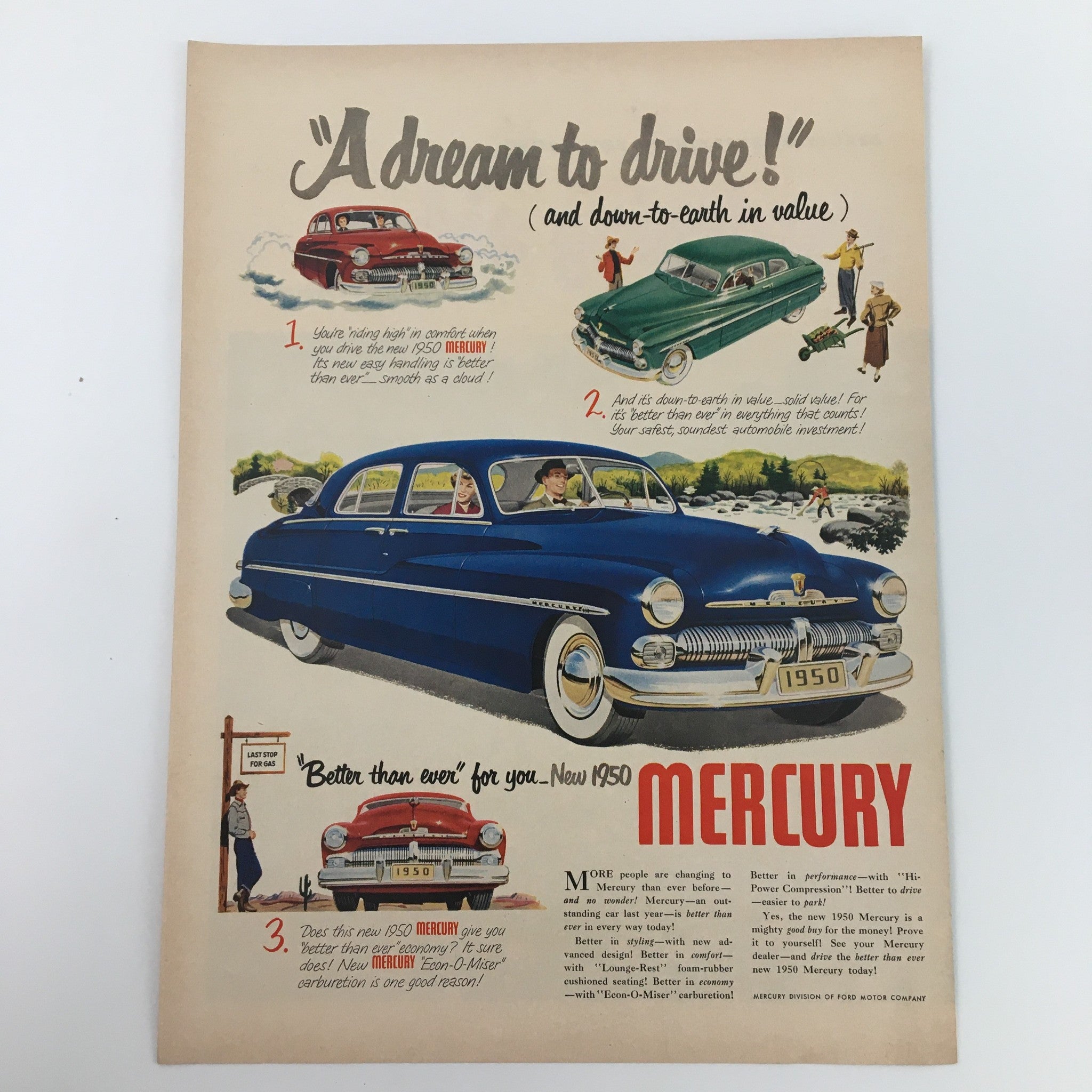 1950 Mercury ‘50 Monterey Coupe E-Con-Miser Car Print Ad