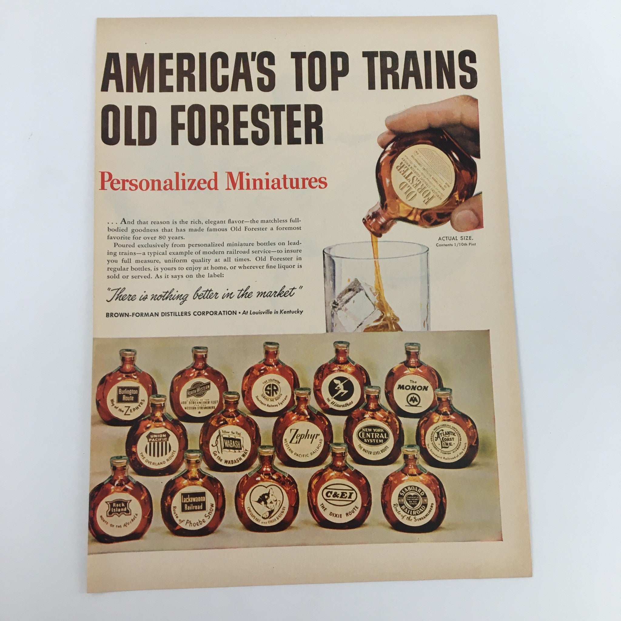 1950 Old Forester Personalized Miniature Whiskey Print Ad