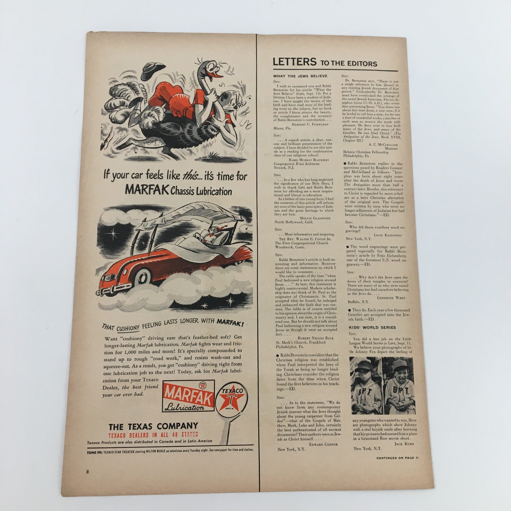 1950 Texas Company Marfak Chassis Lubrication Vintage Print Ad