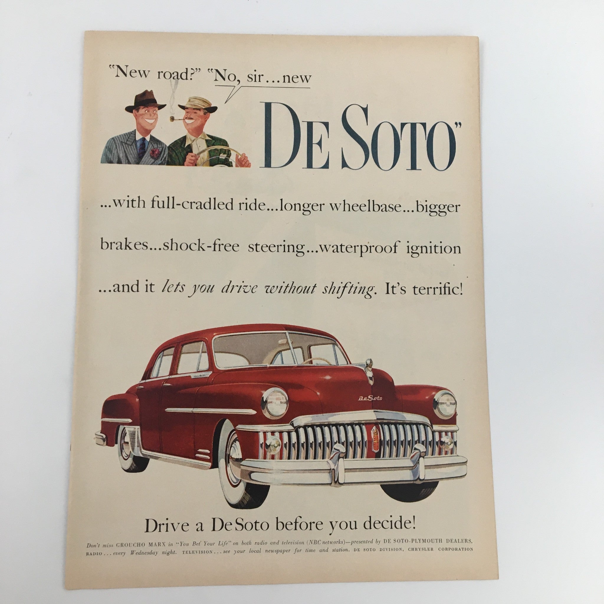 1950 DeSoto Custom 4-Door Sedan Shock-Free Steering Car Vintage Print Ad