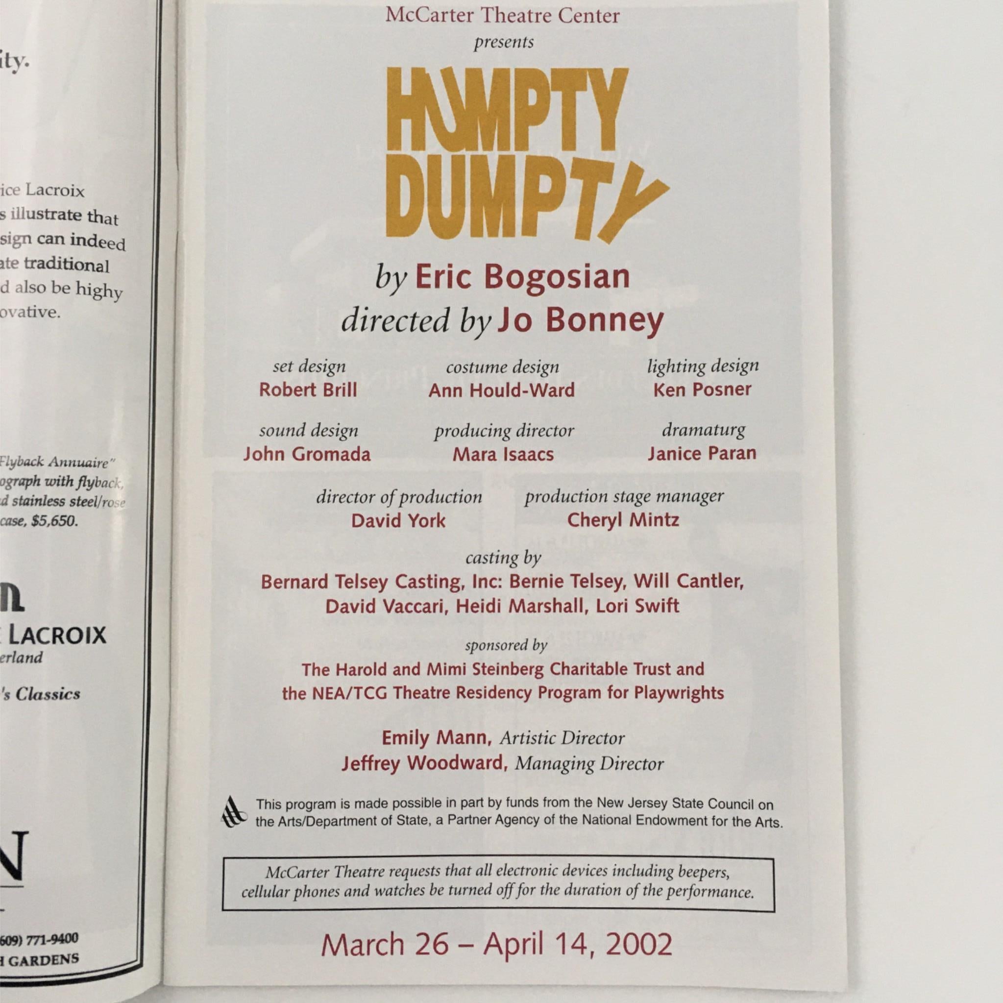 2002 Humpty Dumpty at McCarter Theater by Eric Bogosian, Jo Bonney