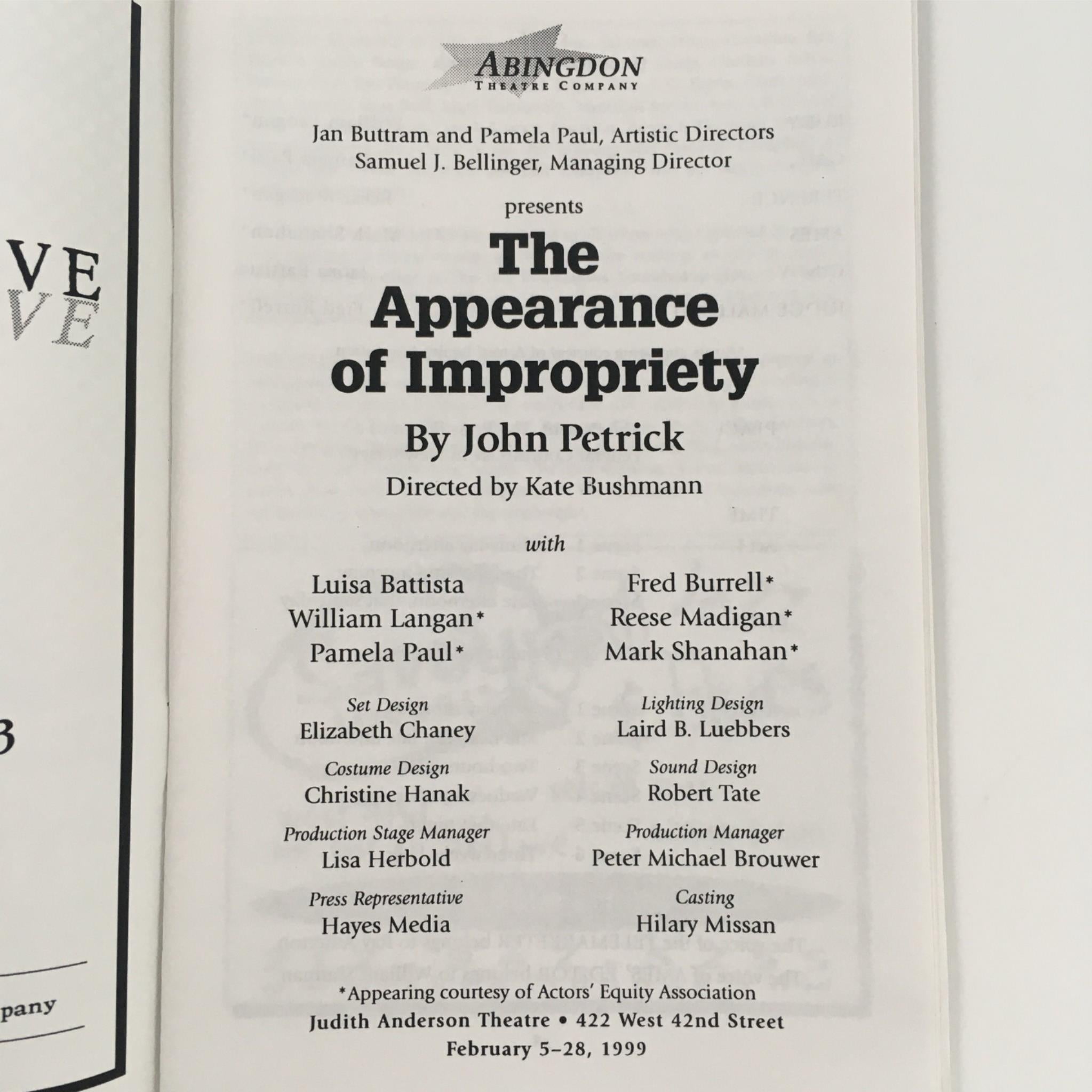 1999 The Appearance of Impropriety at Judith Anderson Theatre by John Petrick