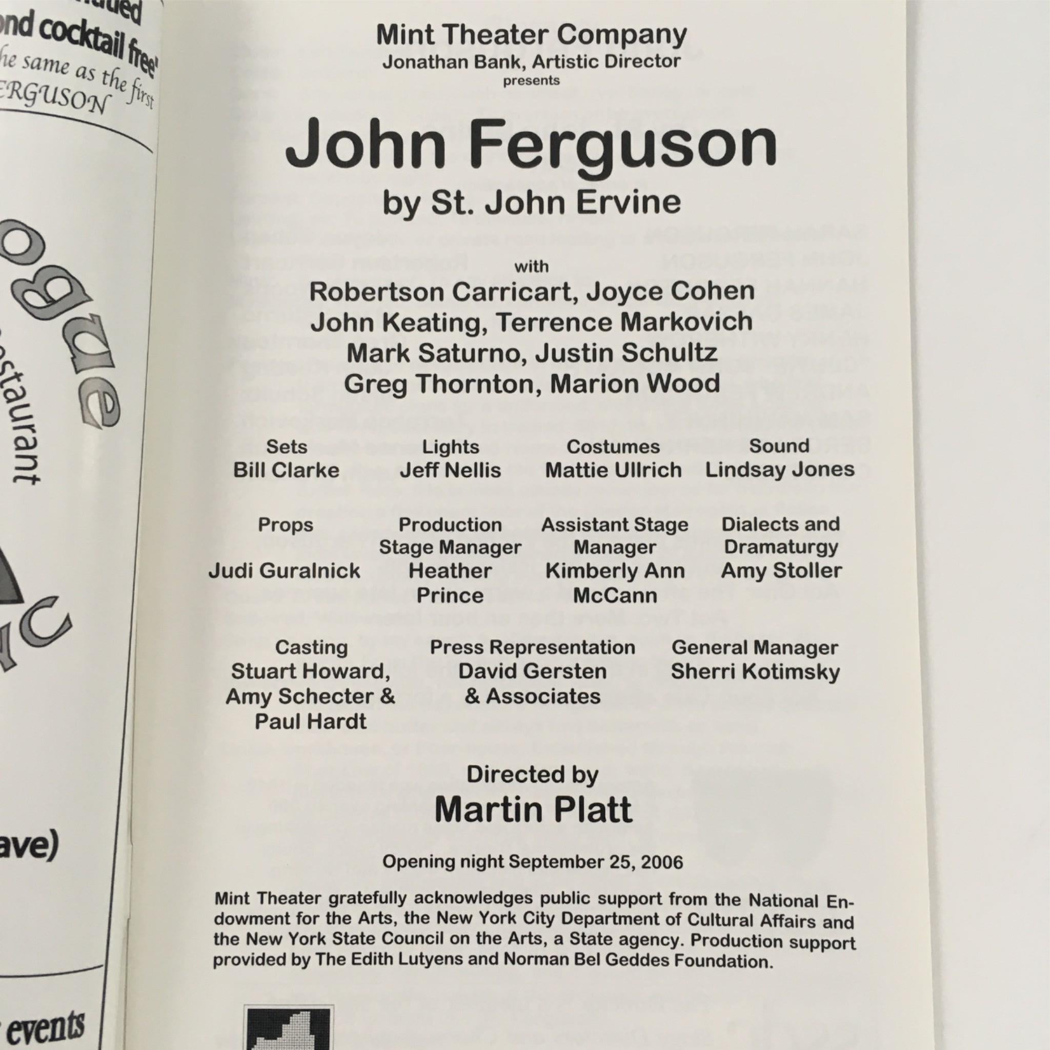 2006 John Ferguson at Mint Theatre by St. John Ervine, Martin Platt