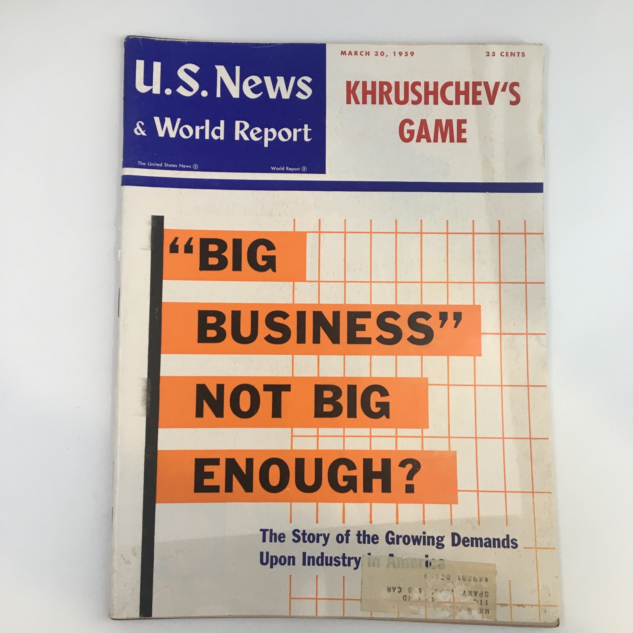 US News & World Report Magazine March 30 1959 Nikita Khrushchev's Game