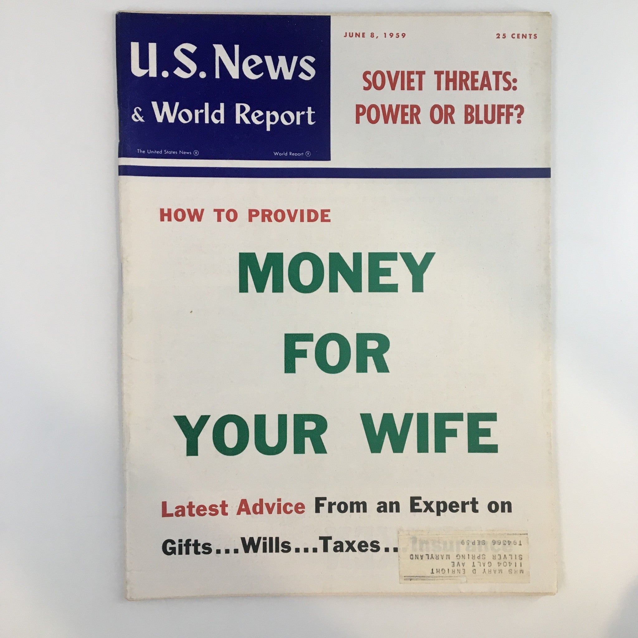 US News & World Report Magazine June 8 1959 How To Provide Money For Your Wife