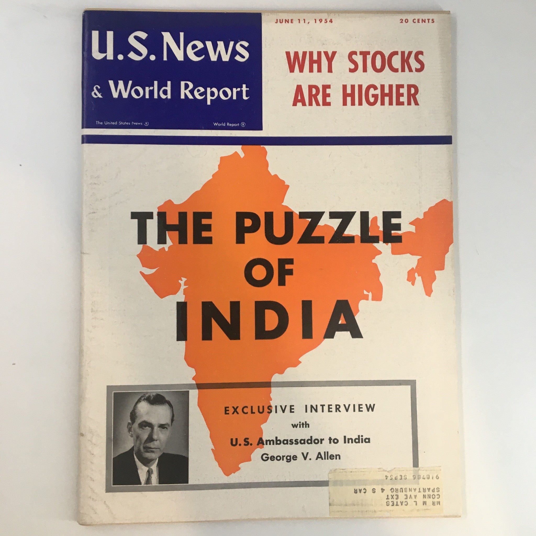 US News & World Report Magazine June 11 1954 The Puzlle of India George V. Allen