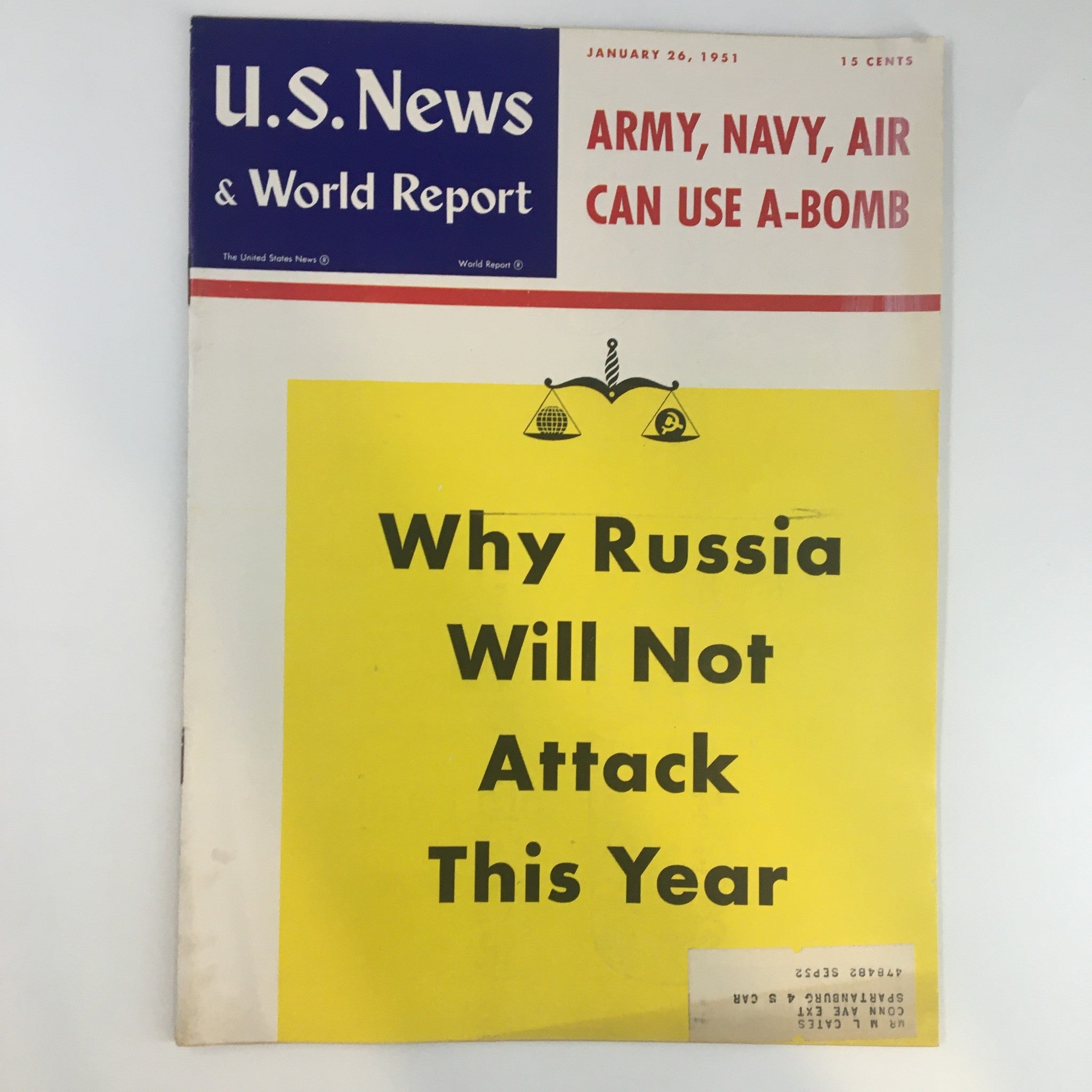 U.S. News & World Report Magazine January 26 1951 Army, Navy, Air Can Use A-Bomb