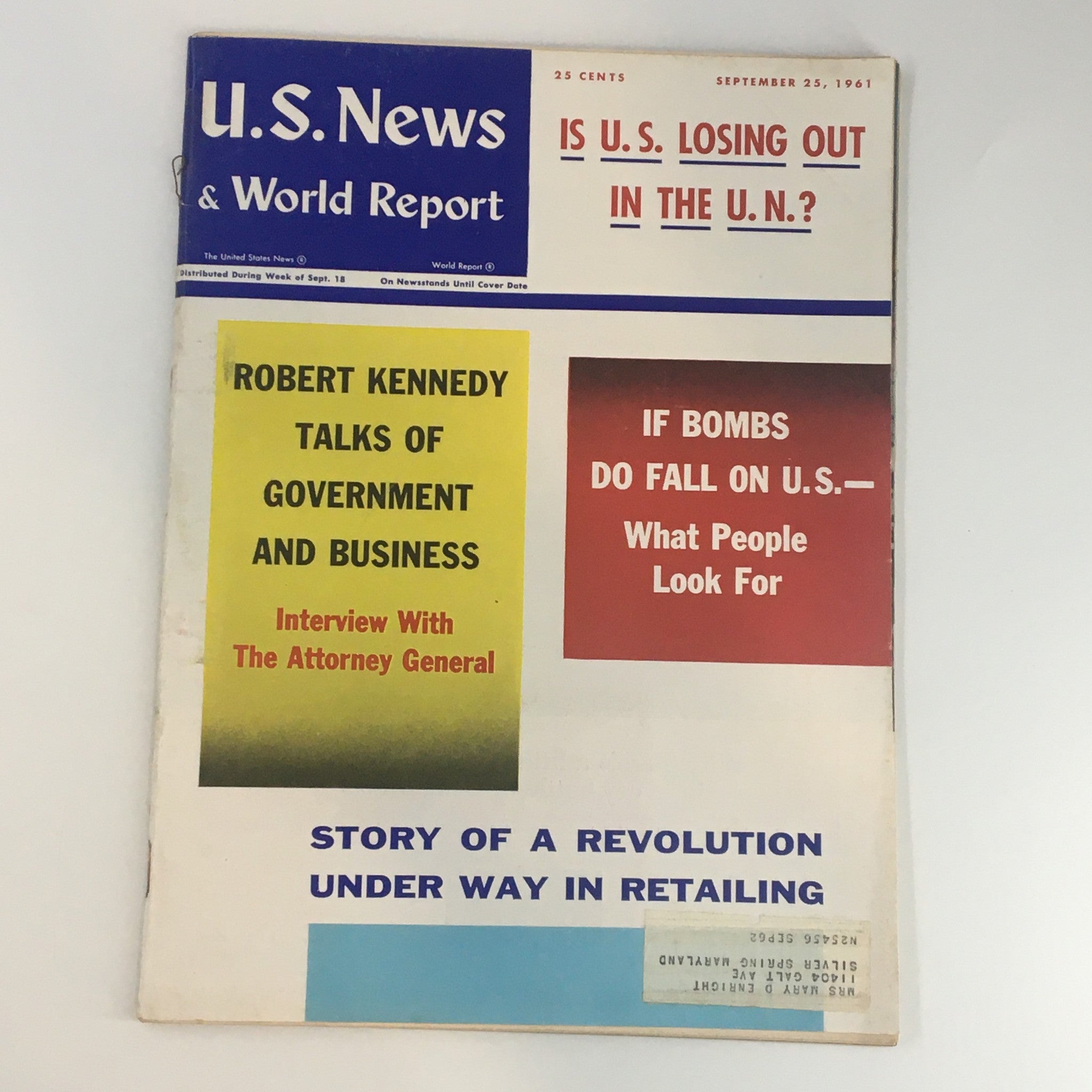 U.S. News & World Report Magazine September 25 1961 Robert Kennedy Talk Business