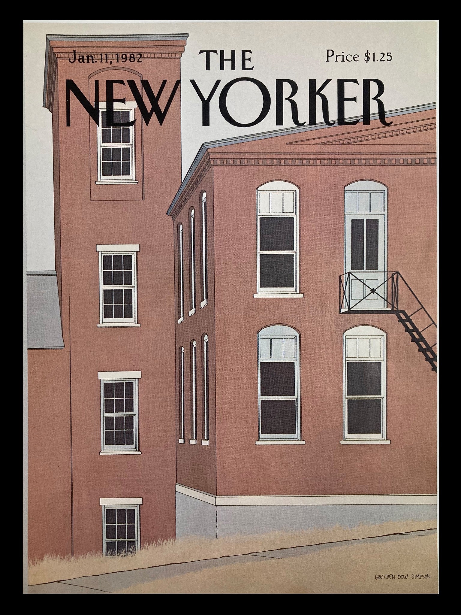 COVER ONLY The New Yorker January 11 1982 Red Building by Gretchen Dow Simpson