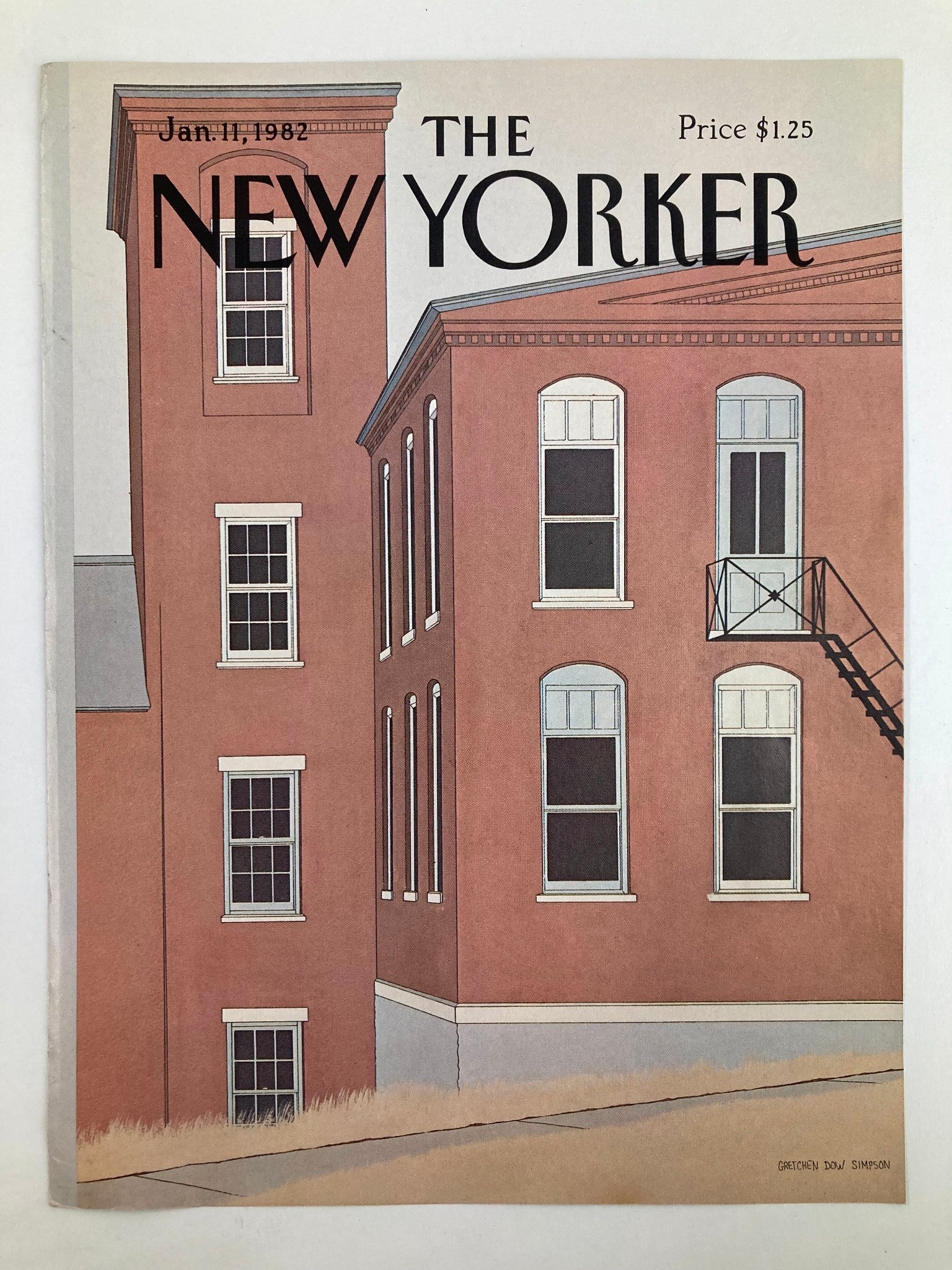 COVER ONLY The New Yorker January 11 1982 Red Building by Gretchen Dow Simpson