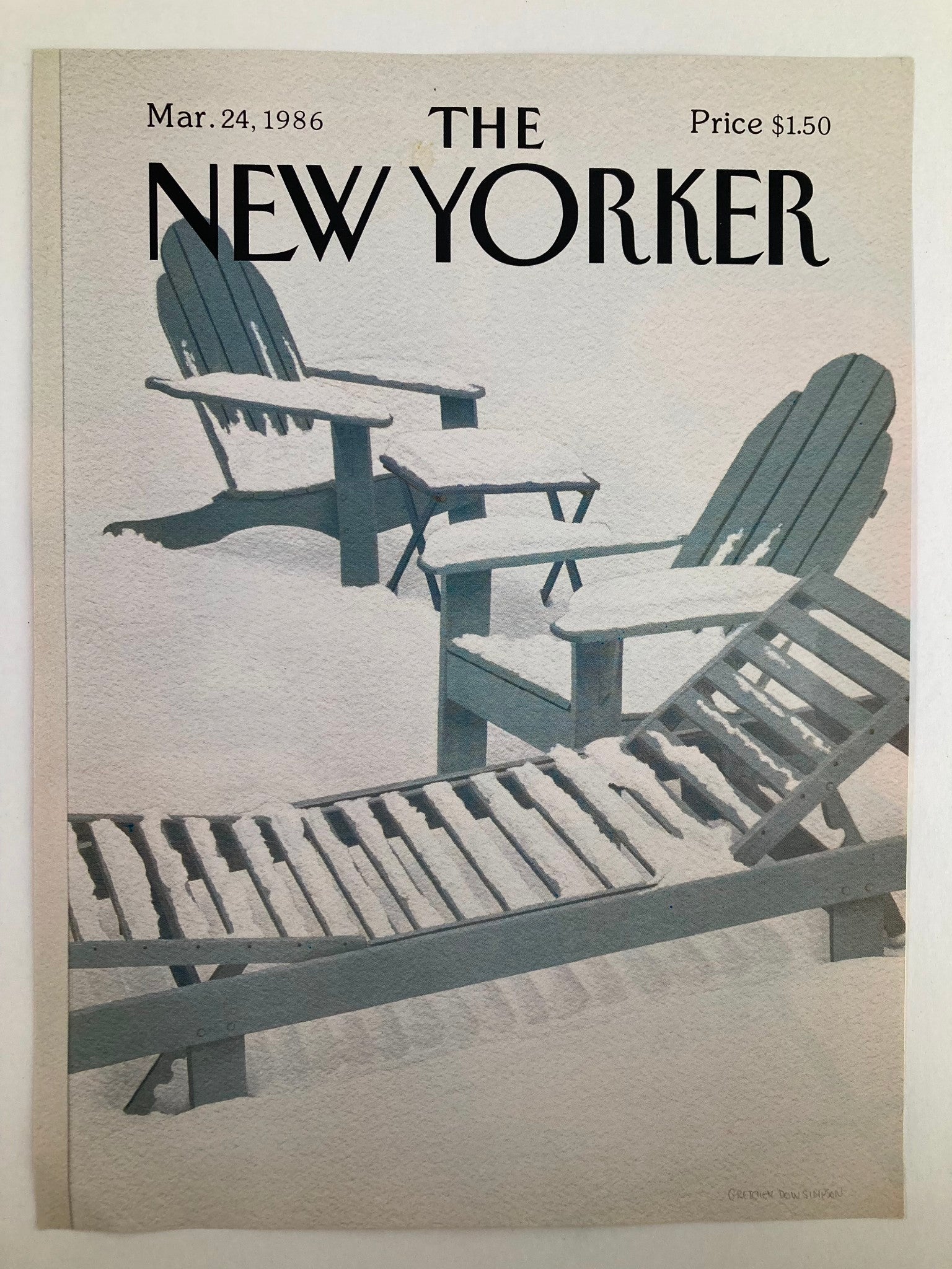 COVER ONLY The New Yorker March 24 1986 Covered w Snow by Gretchen Dow Simpson