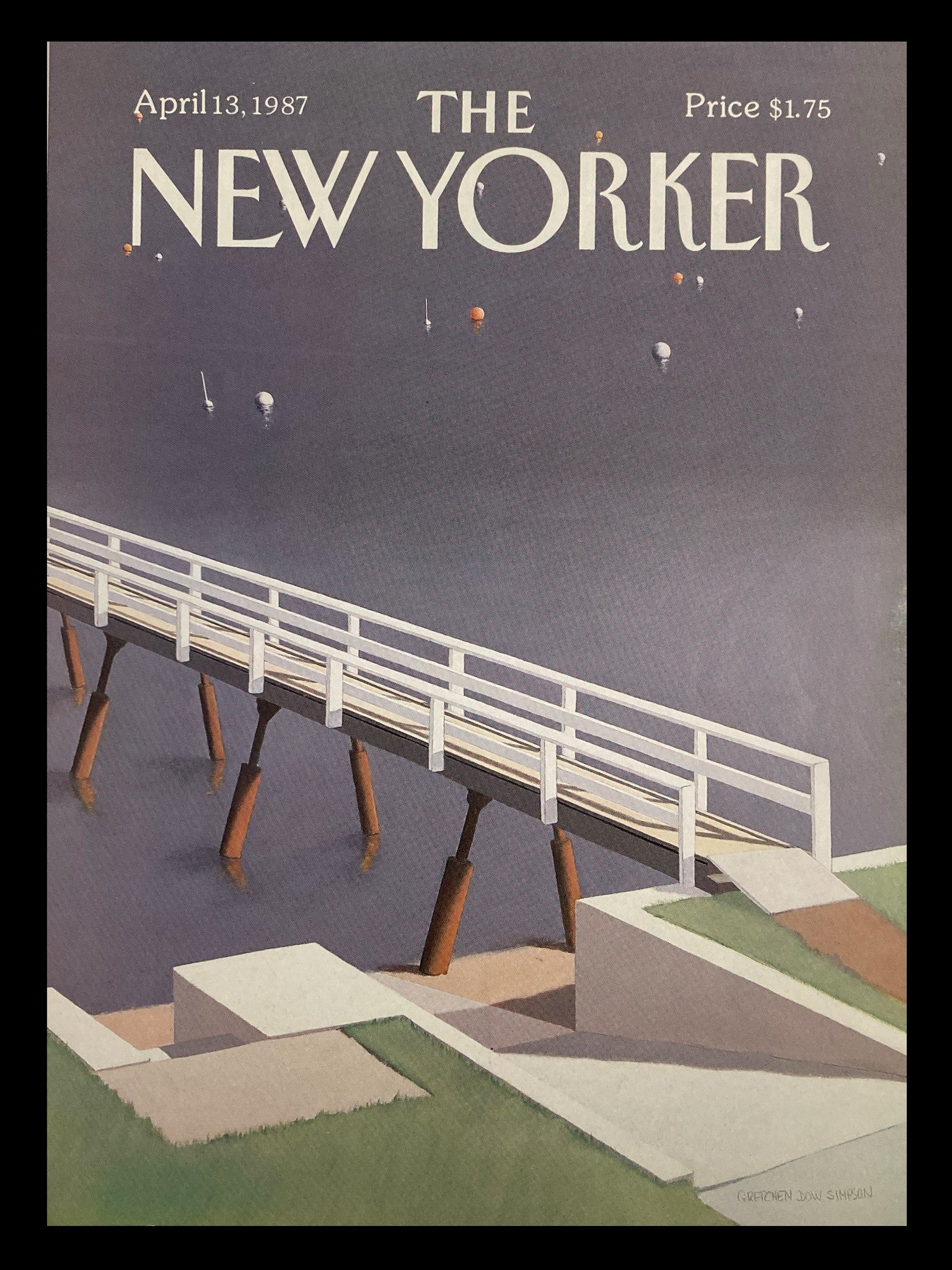 COVER ONLY The New Yorker April 13 1987 Narrow Bridge by Gretchen Dow Simpson