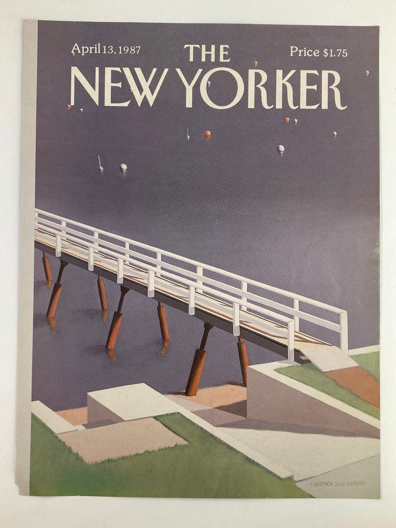 COVER ONLY The New Yorker April 13 1987 Narrow Bridge by Gretchen Dow Simpson