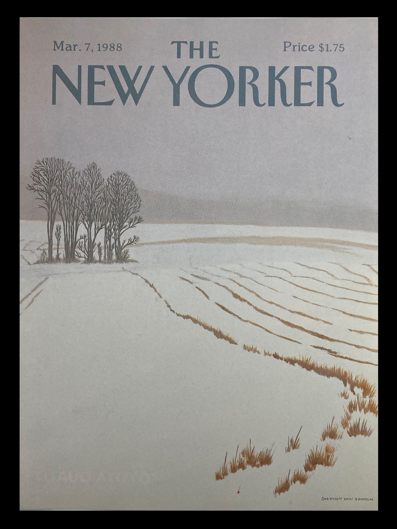 COVER ONLY The New Yorker March 7 1988 Snowy Field by Gretchen Dow Simpson