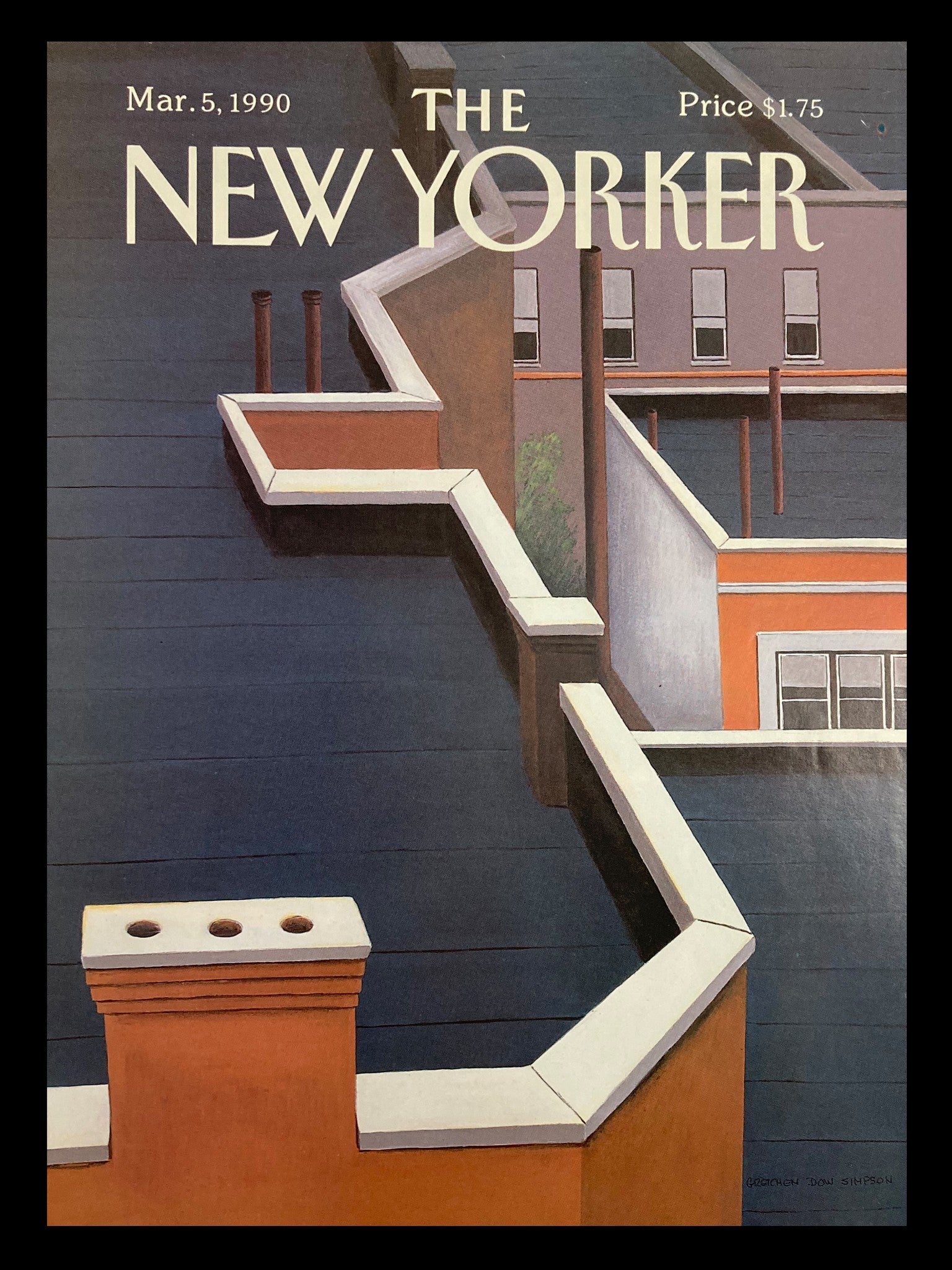 COVER ONLY The New Yorker March 5 1990 Roofdeck Blues by Gretchen Dow Simpson