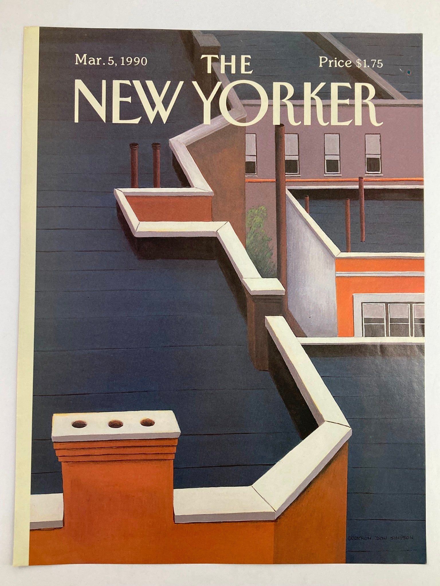 COVER ONLY The New Yorker March 5 1990 Roofdeck Blues by Gretchen Dow Simpson