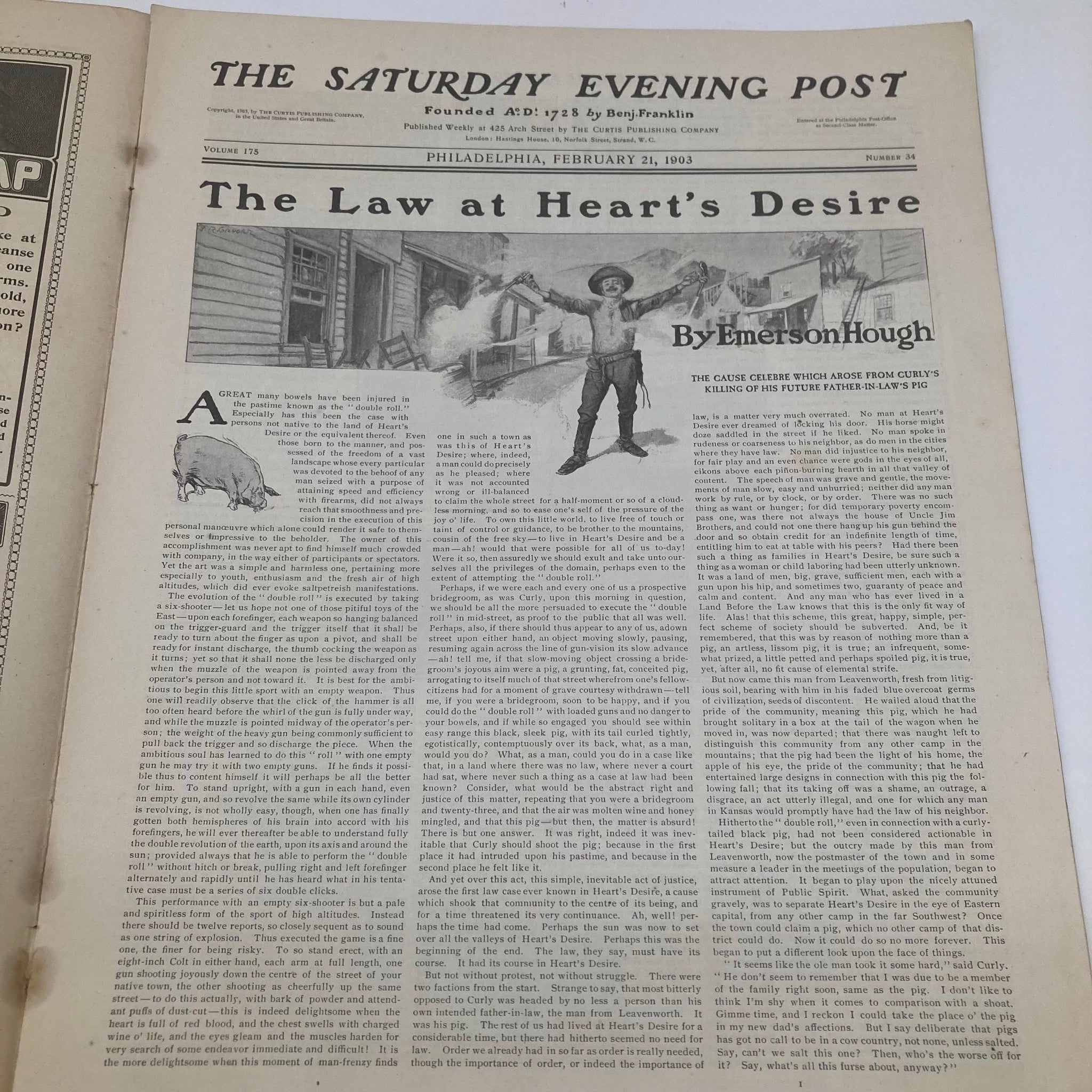 Saturday Evening Post Illustrated Cover February 21 1903 Law at Heart's Desire