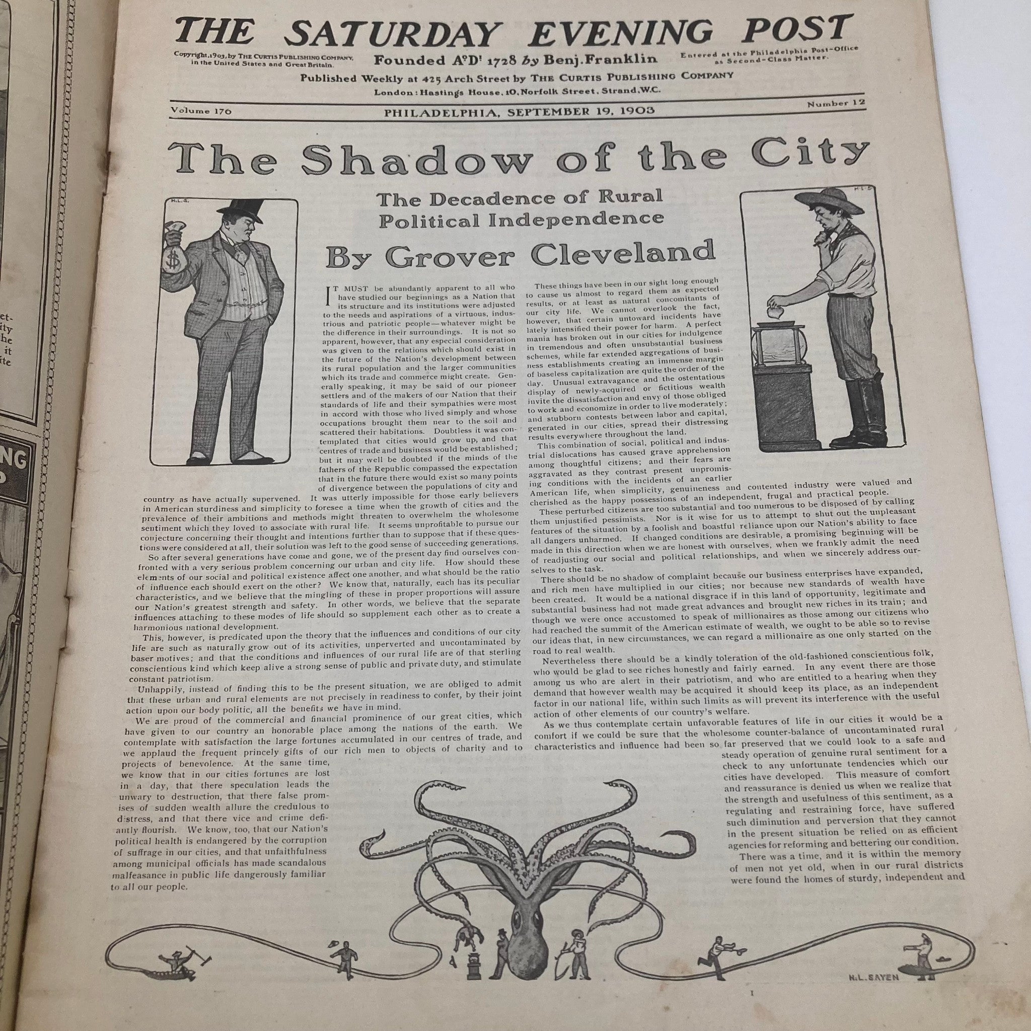 Saturday Evening Post Illustrated Cover September 19 1903 Shadow Good Interior