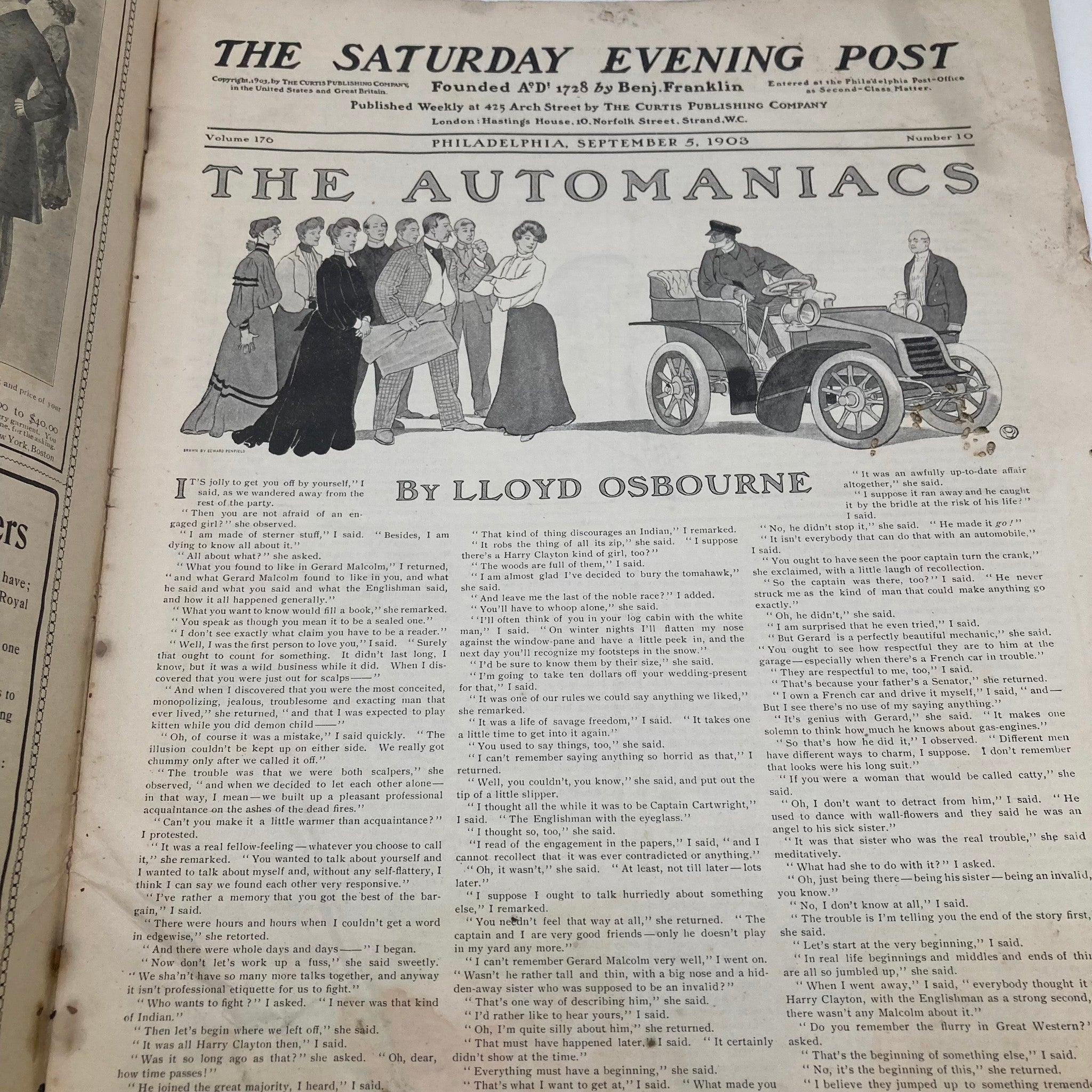 Saturday Evening Post Illustrated Cover September 5 1903 The Auto-Maniacs