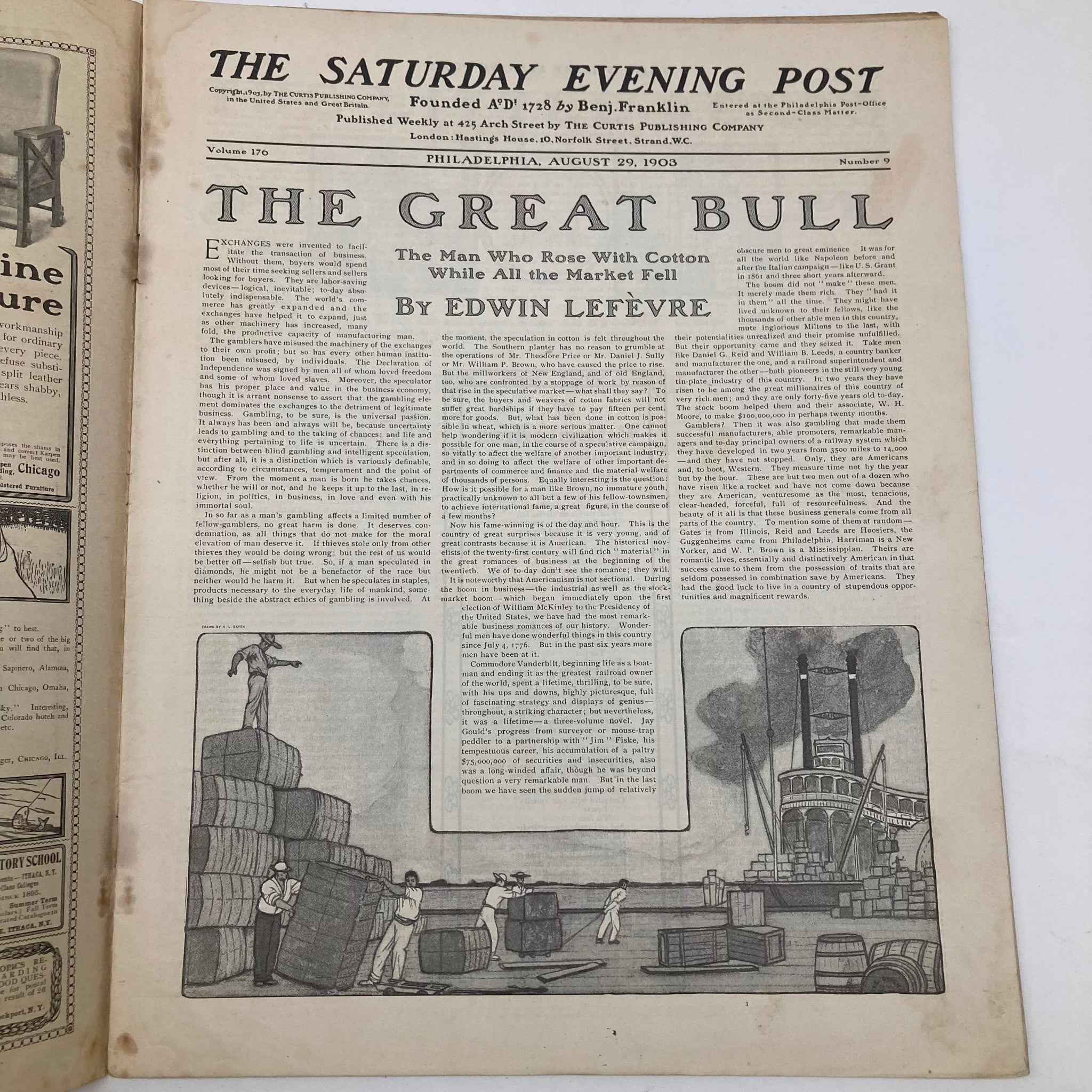 Saturday Evening Post Illustrated Cover August 29 1903 Great Bull Good Interior