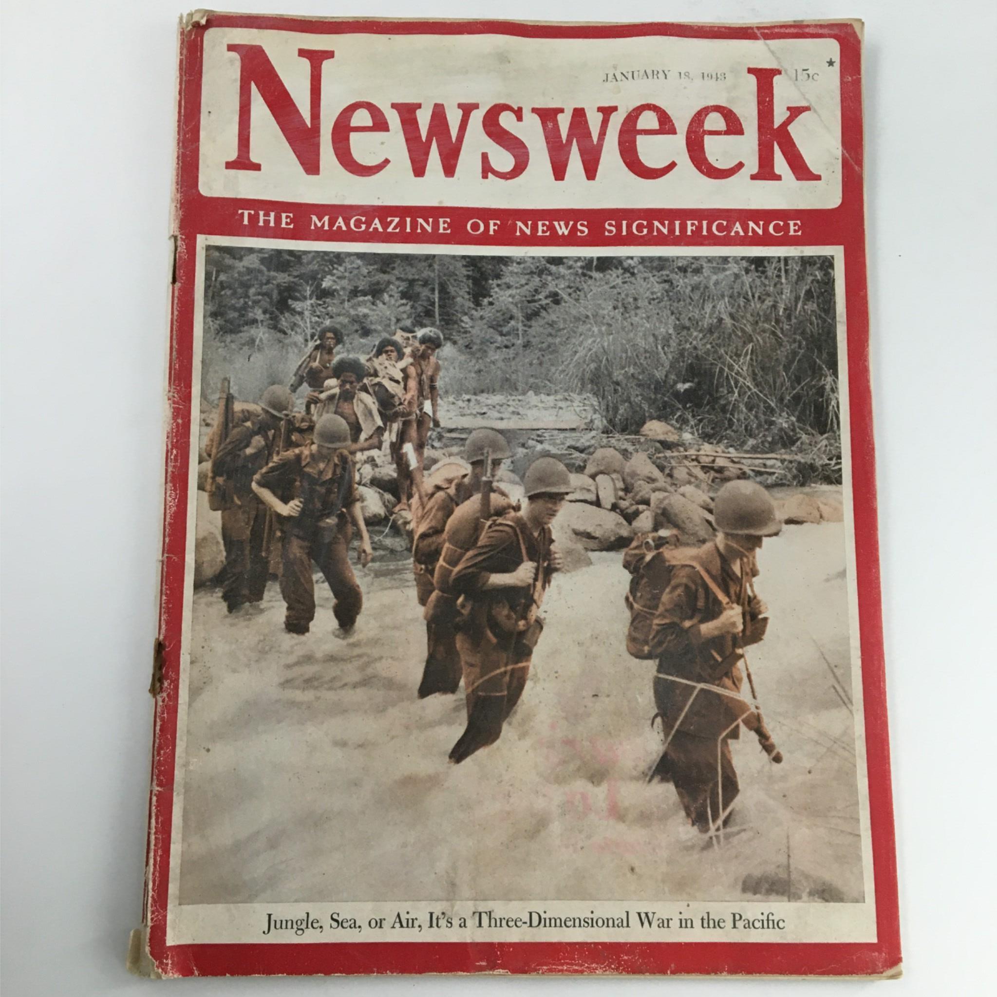 Newsweek Magazine January 18, 1943 Jungle, Sea, or Air, Three-Dimensional War