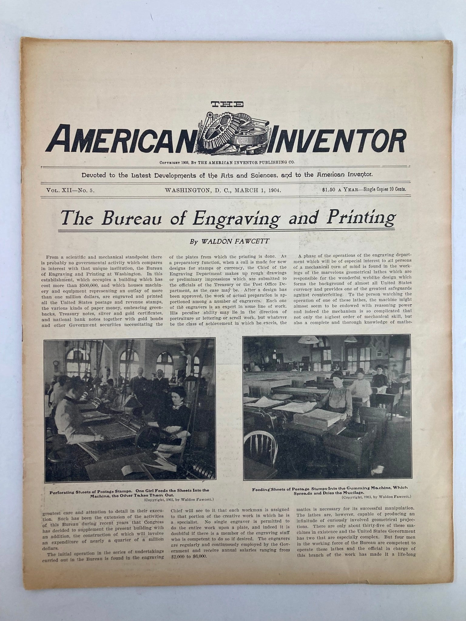 VTG The American Inventor Magazine March 1 1904 Bureau of Engraving No Label