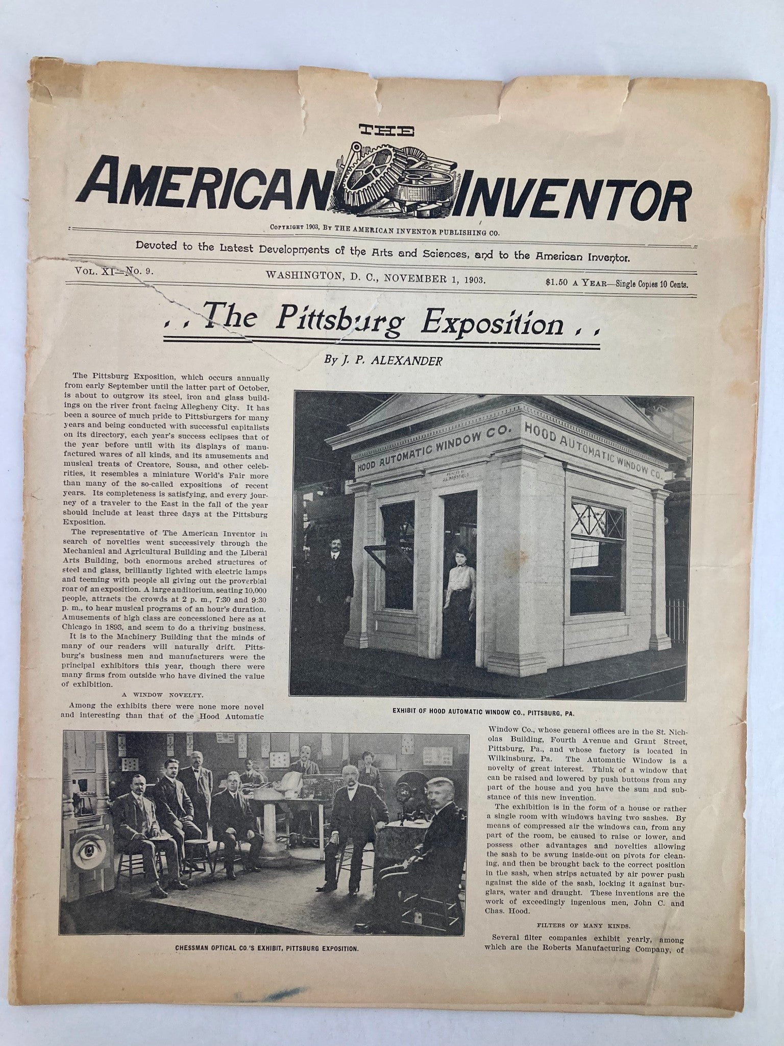 VTG The American Inventor Catalog November 1 1903 The Pittsburg Exposition featuring an article with images and headlines related to inventions and innovations.