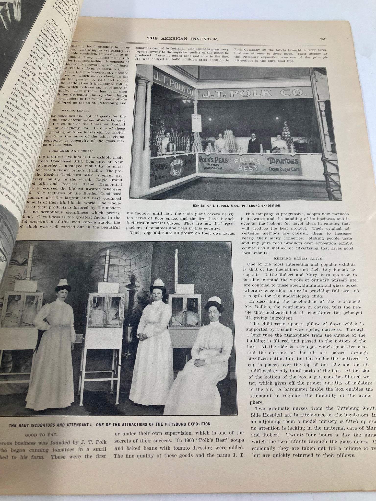 Vintage image from VTG The American Inventor Catalog, November 1, 1903, showcasing the Pittsburg Exposition with a booth display and attendants in period clothing.