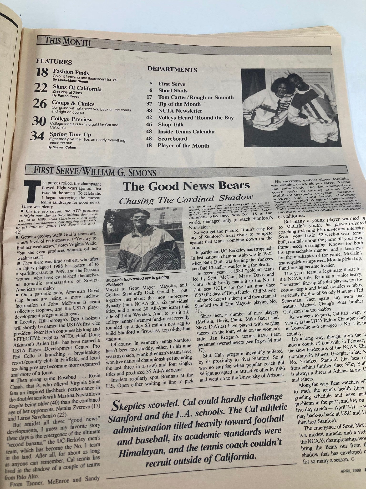 VTG Inside Tennis Magazine April 1989 Slims Champs Z Came To Play