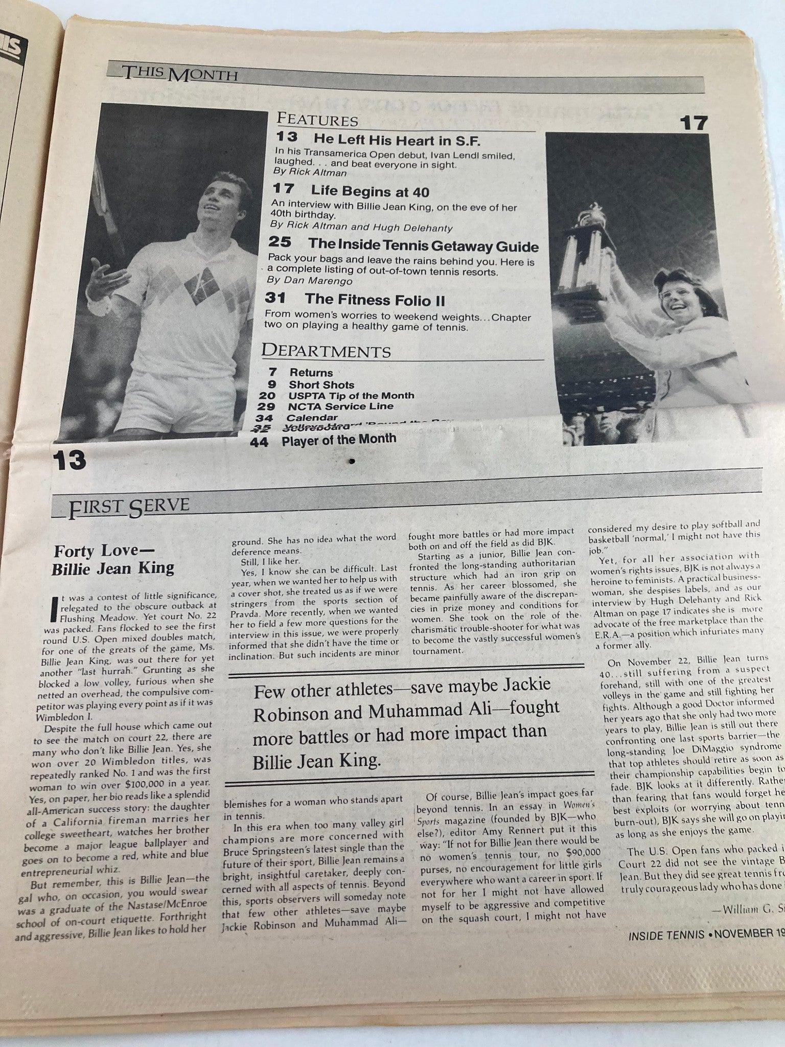 VTG Inside Tennis Magazine November 1983 Forty Love - Billie Jean King