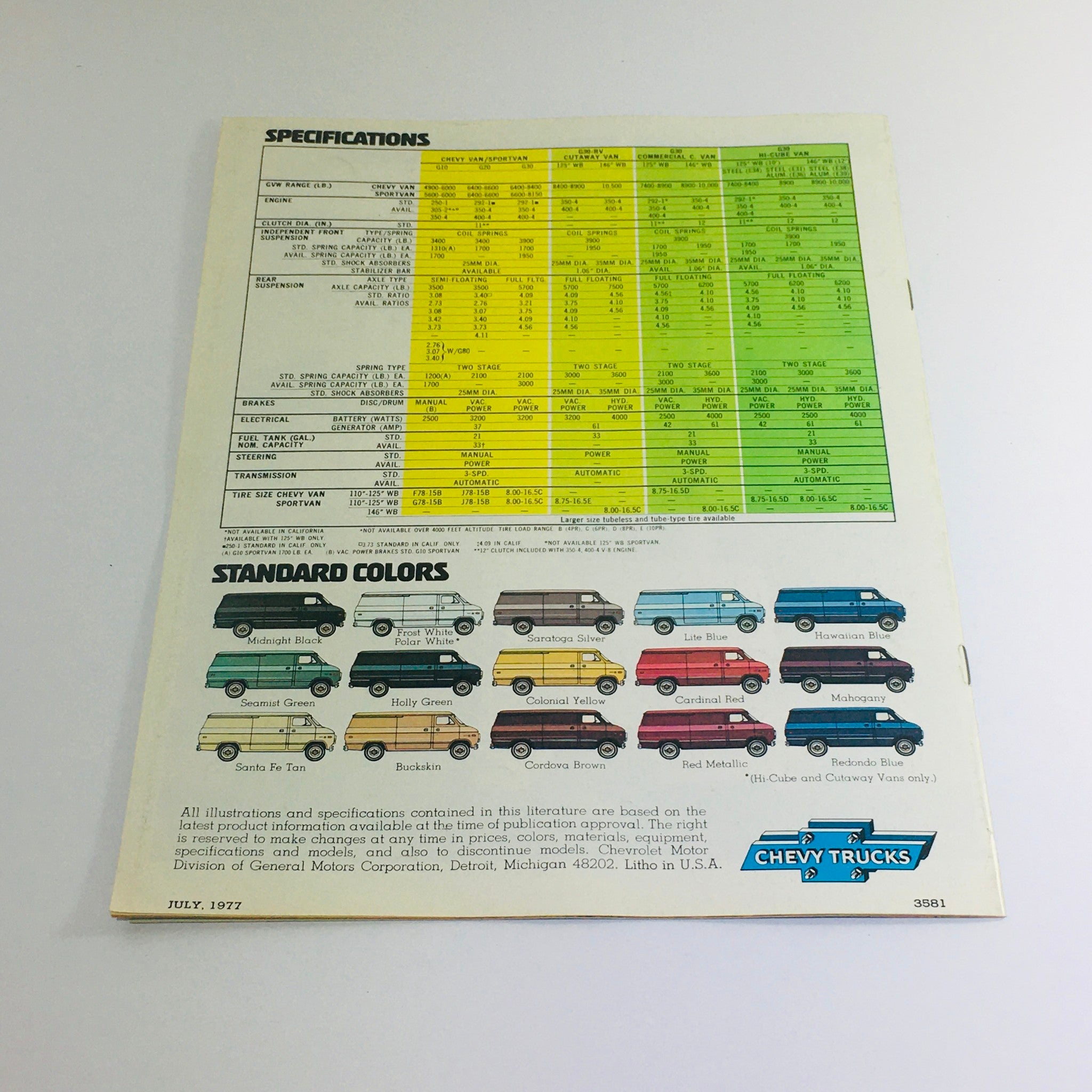 1978 Chevy Vans Sportsvans/Caravans/Nomads G10, G20. G30 Car sales Brochure vtg