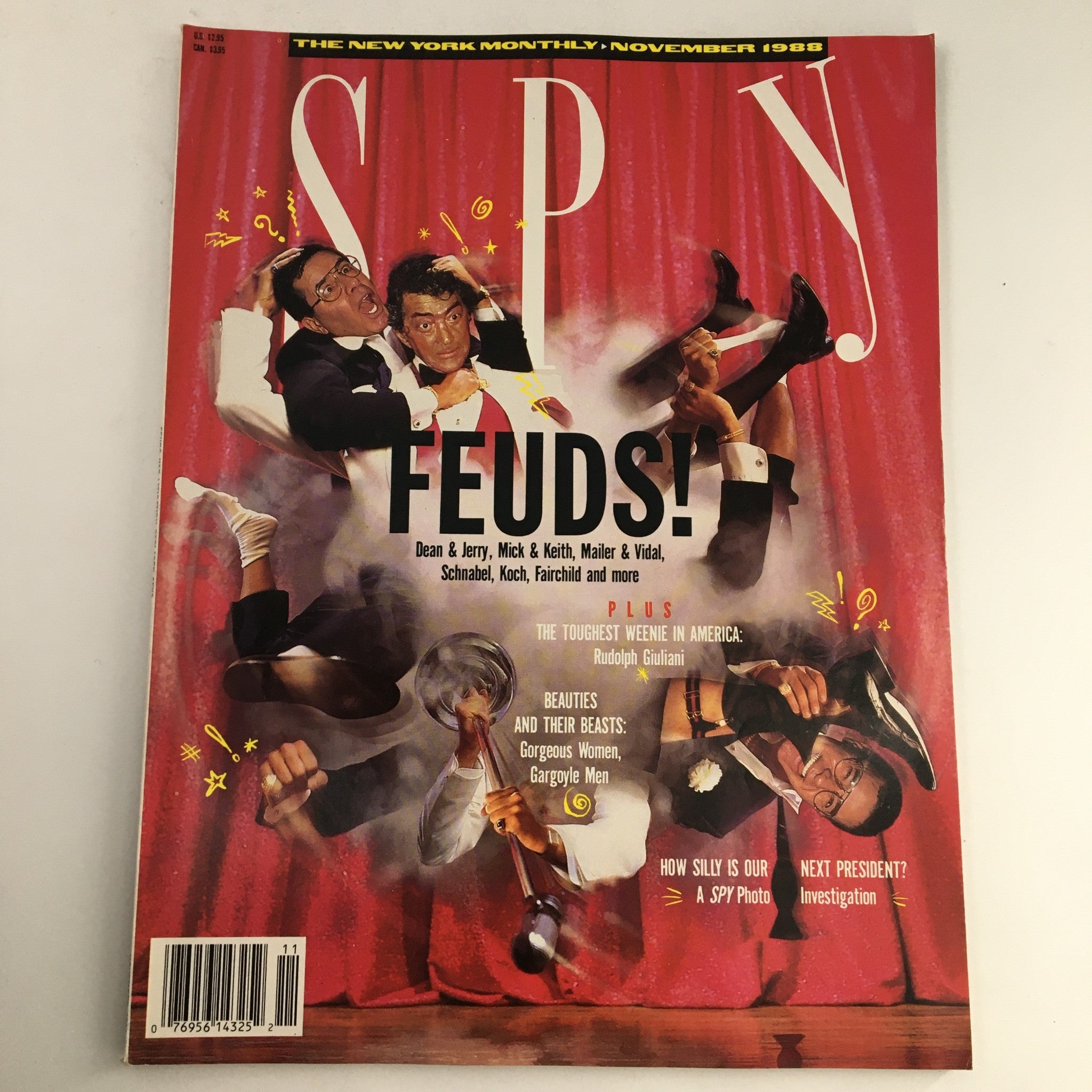 Cover of Spy Magazine, November 1988, featuring feuds between Dean & Jerry, Mick & Keith, and Mailer & Vidal