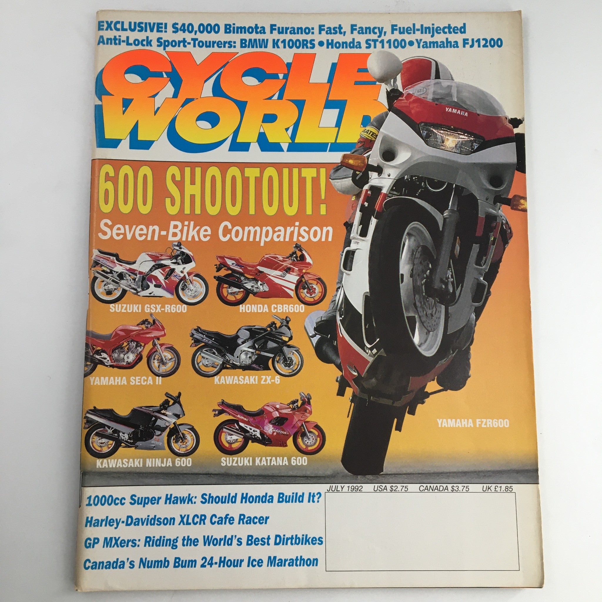 Cycle World Magazine July 1992 Yamaha FZR600 & Suzuki GSX-R600 & Honda CBR600 VG