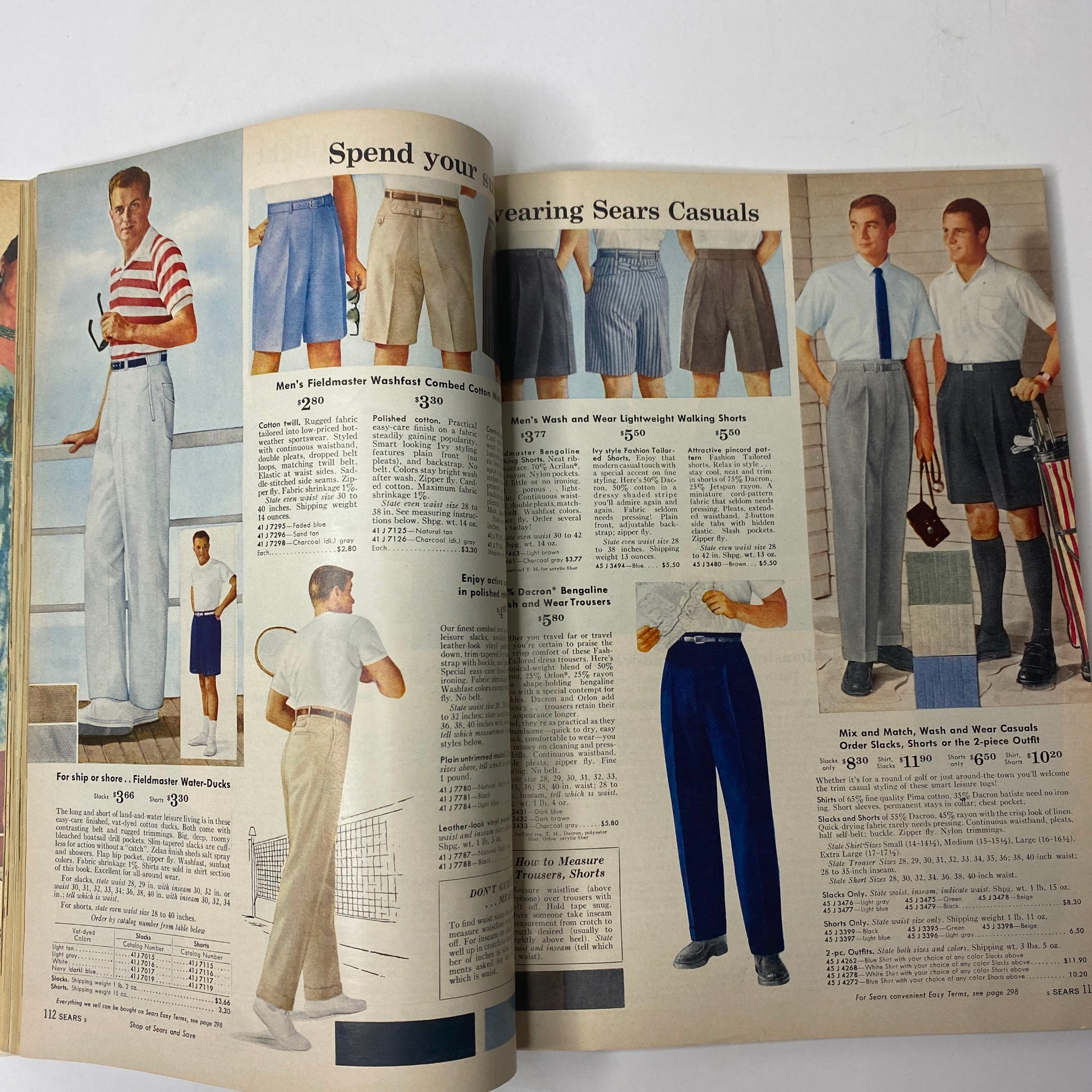 1958 Sears Summer Sale Catalog presenting men's casual summer clothing, including shorts and lightweight trousers, highlighting a classic mid-century fashion.