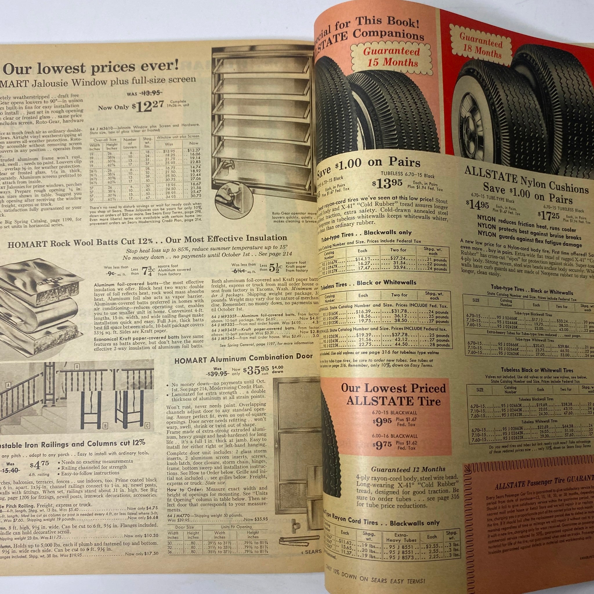 1958 Sears Summer Sale Catalog advertising home improvement products including windows and insulation materials with their lowest prices ever.
