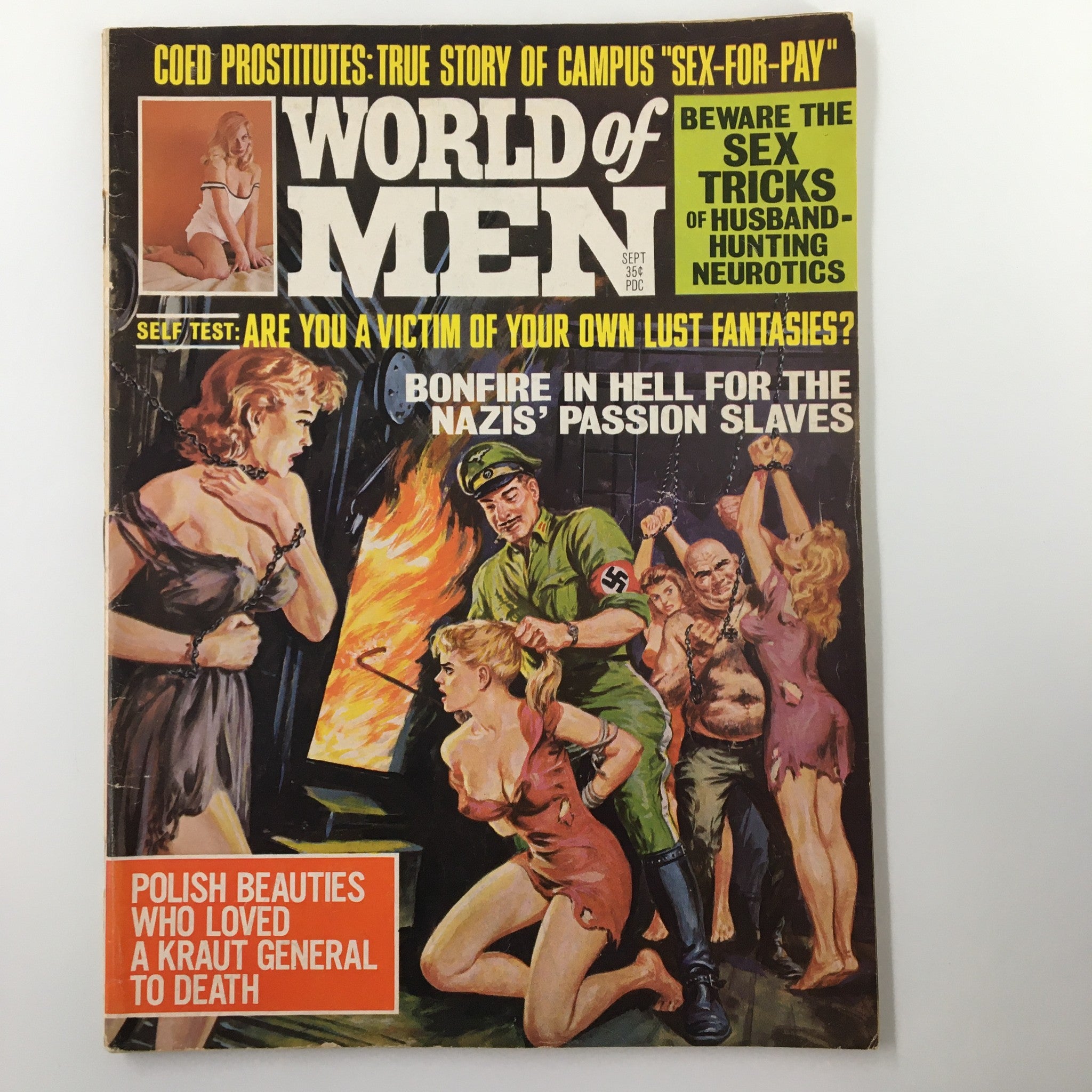 VTG World of Men Magazine September 1968 Bonfire in Hell For Slaves No Label