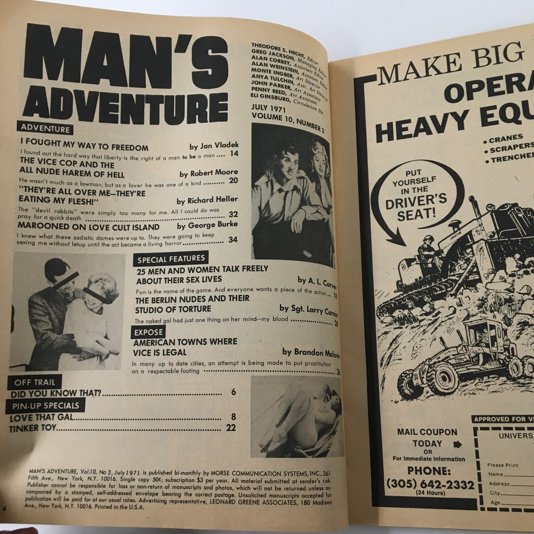 VTG Man's Adventure Magazine July 1971 Marooned on Love Cult Island No Label