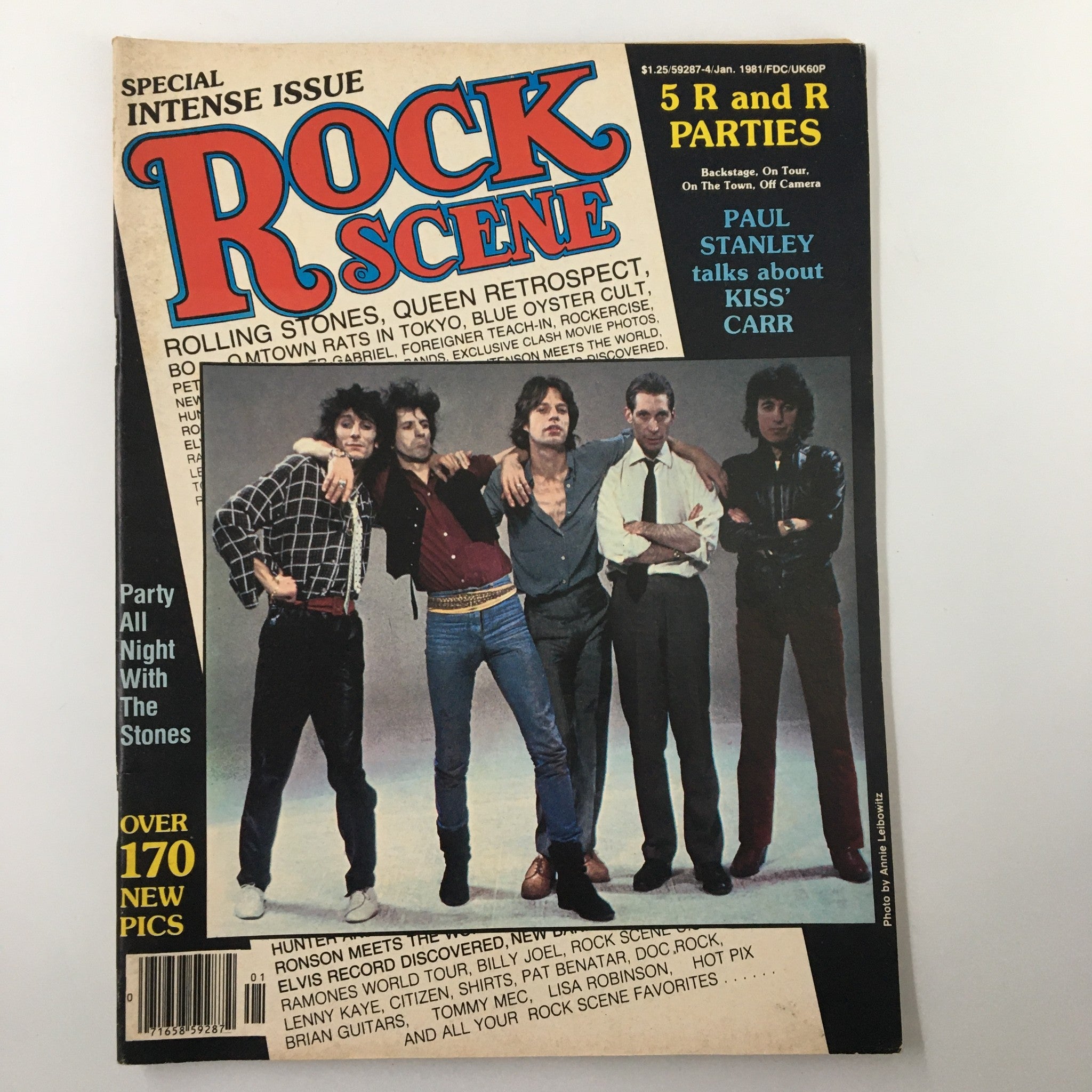 Vintage January 1981 Rock Scene Magazine, featuring The Rolling Stones and Queen on the cover, showcasing rock culture and music history.