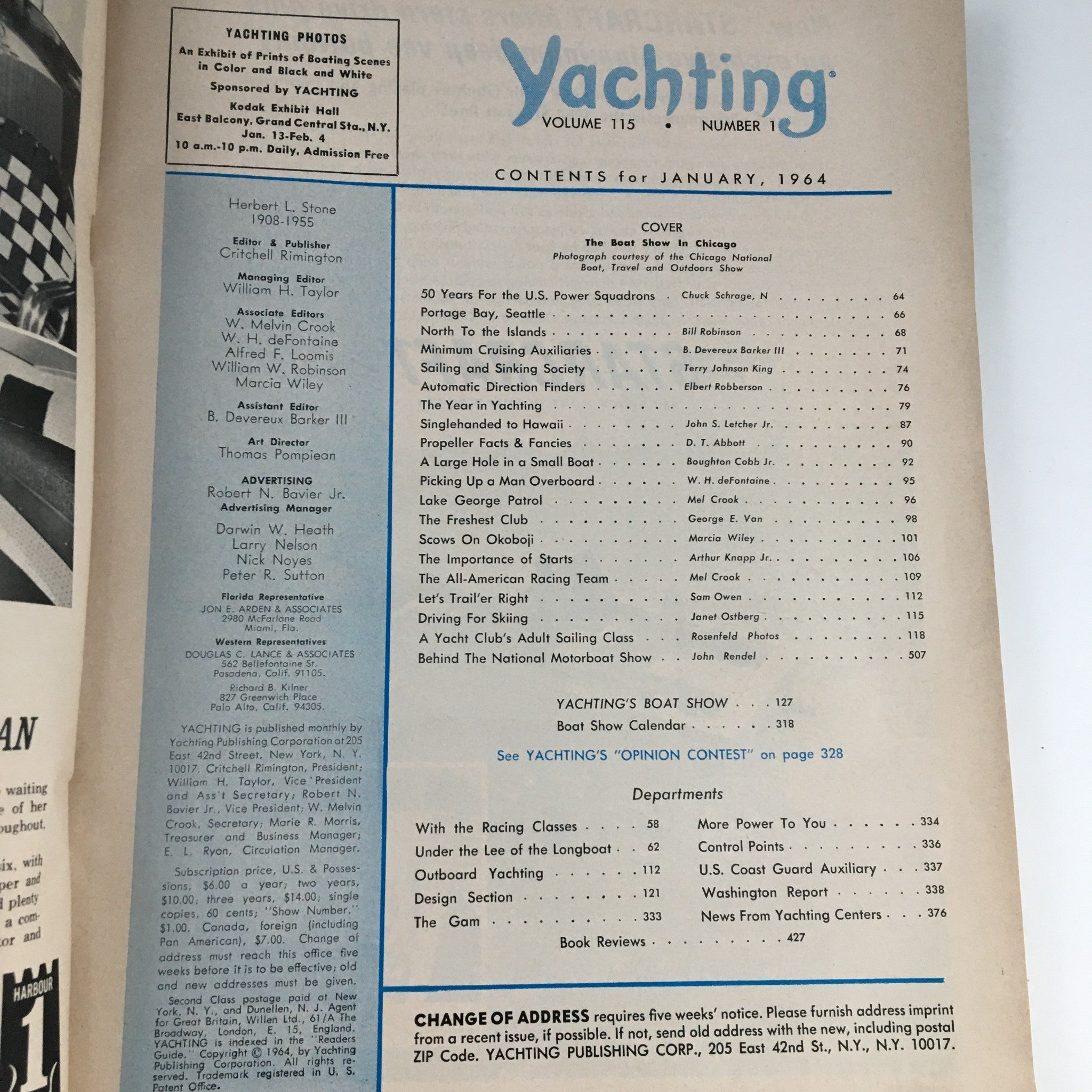 Yachting Magazine January 1964 Vol 115 #1 Portage Bay Seattle & Scows on Okoboji