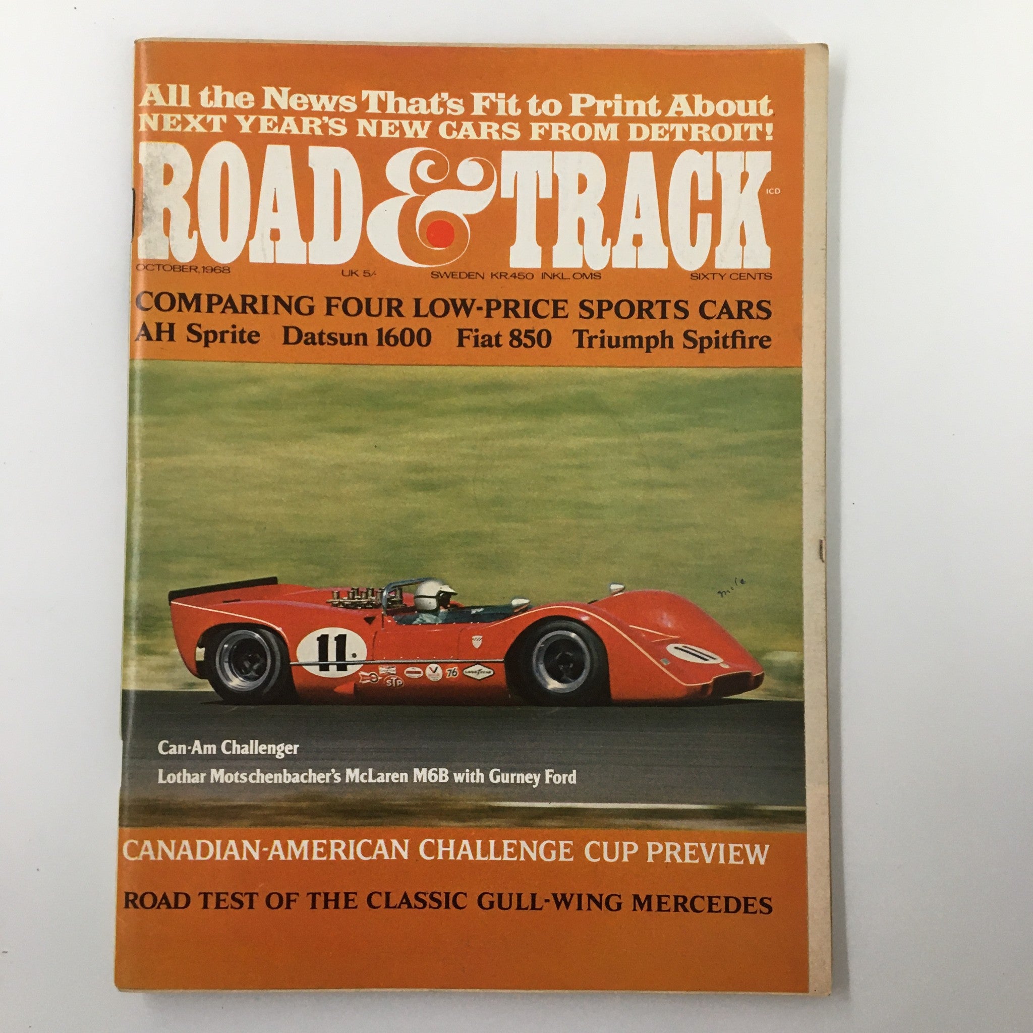 VTG Road & Track Magazine October 1968 McLaren M6B with Gurney Ford No Label