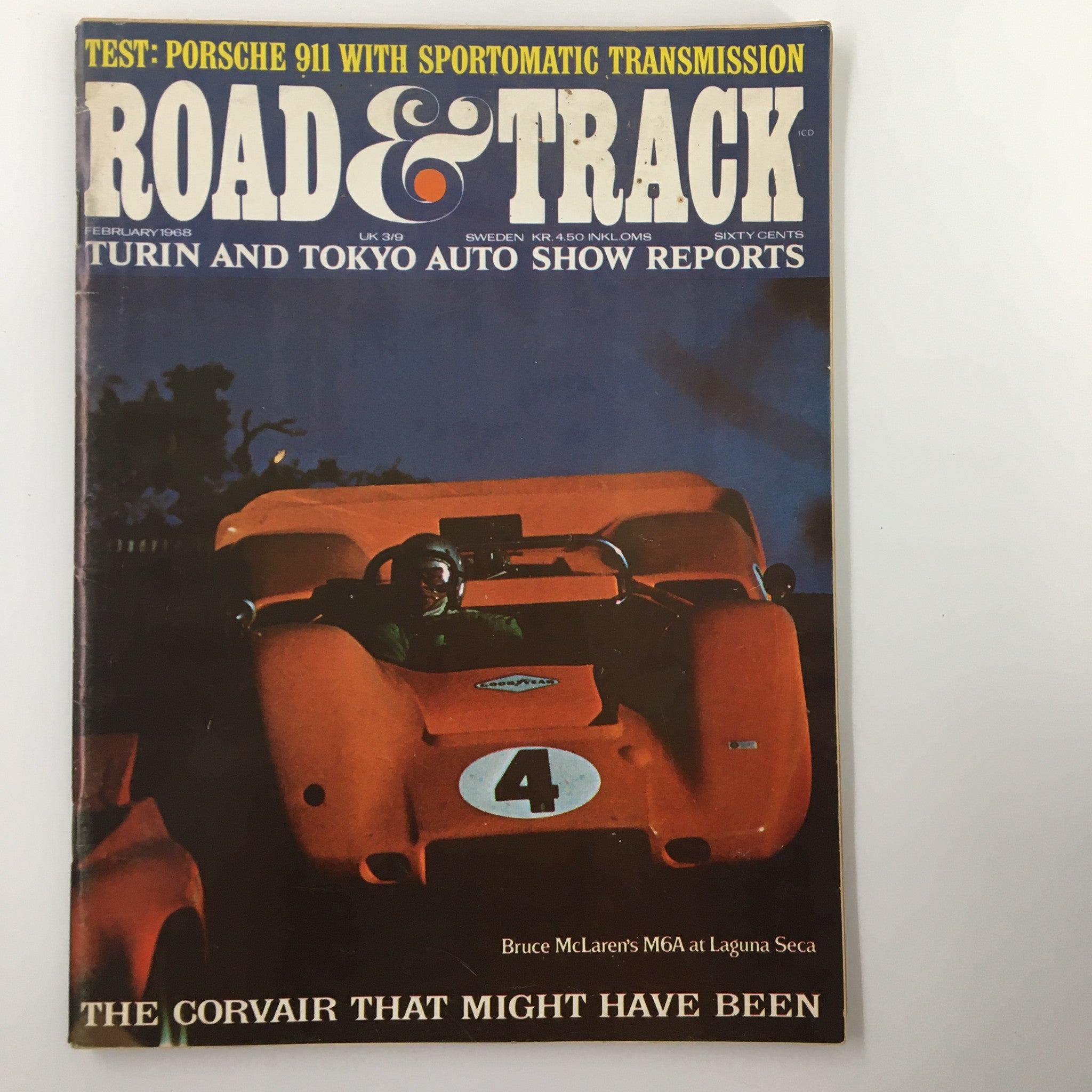 VTG Road & Track Magazine February 1968 Bruce McLaren's M6A Laguna Seca No Label