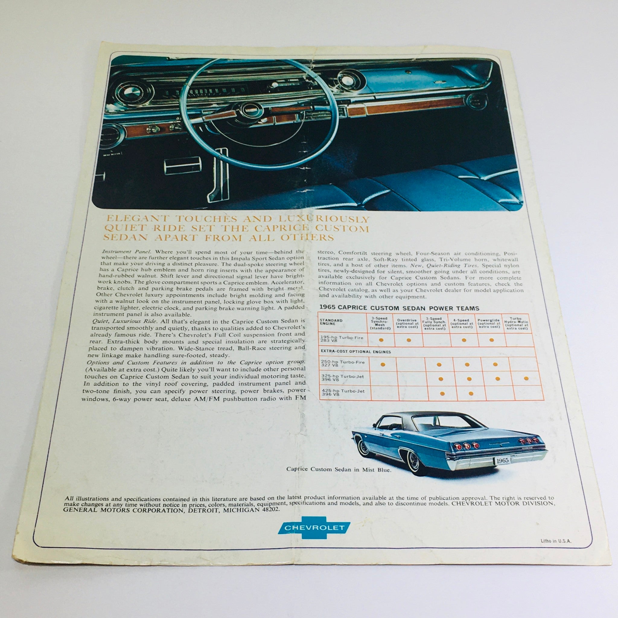 1965 Chevrolet Caprice Custom Sedan Dealership Car Auto Brochure Catalog