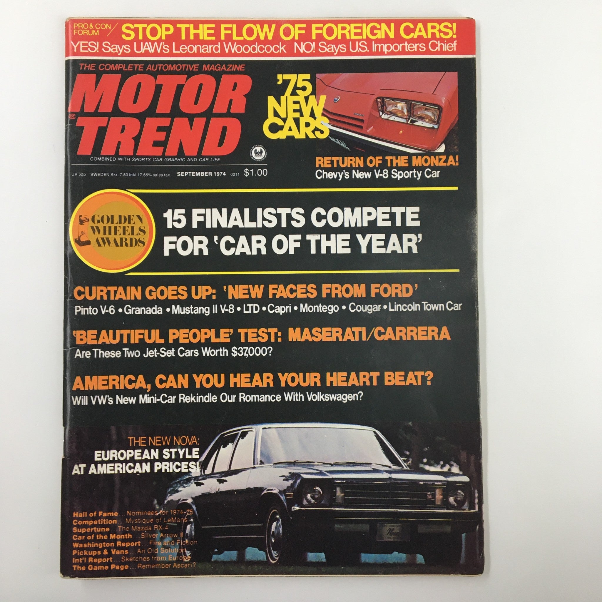 VTG Motor Trend Magazine September 1974 The Return of the Monza No Label