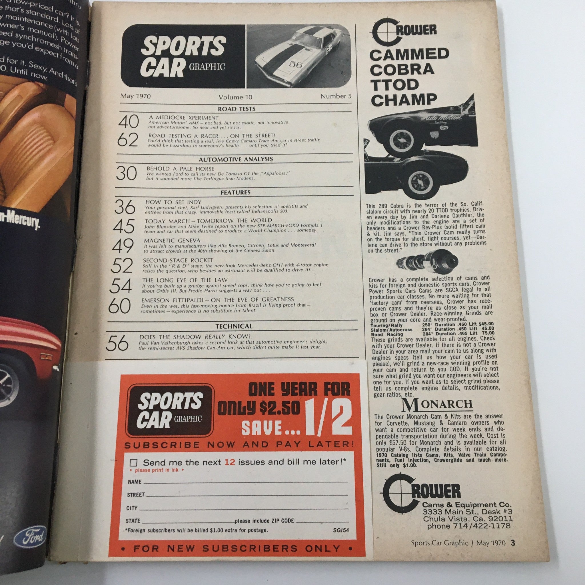 VTG Sports Car Graphic Magazine May 1970 Ford's New DeTomaso No Label