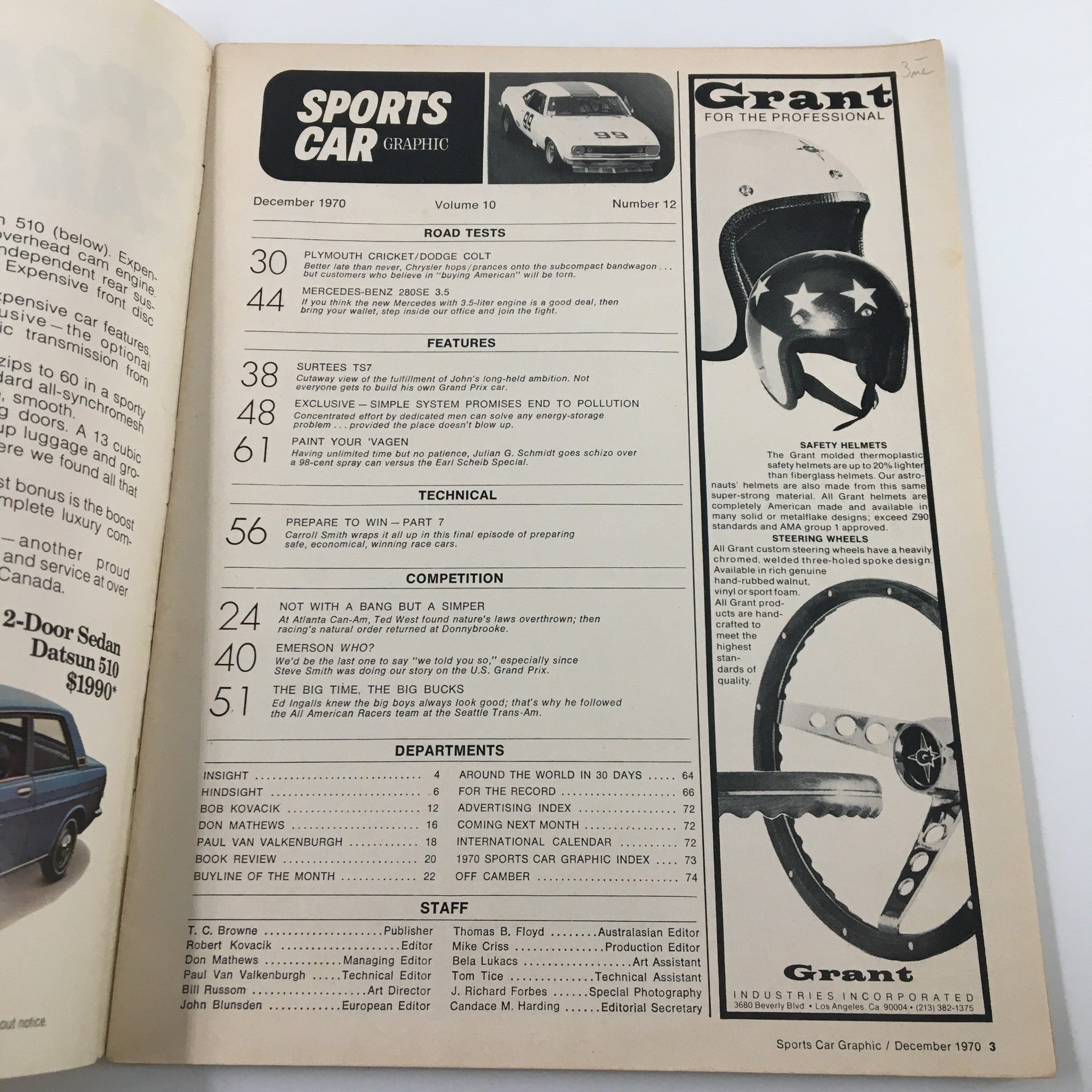 VTG Sports Car Graphic Magazine December 1970 The Crickets is Coming No Label